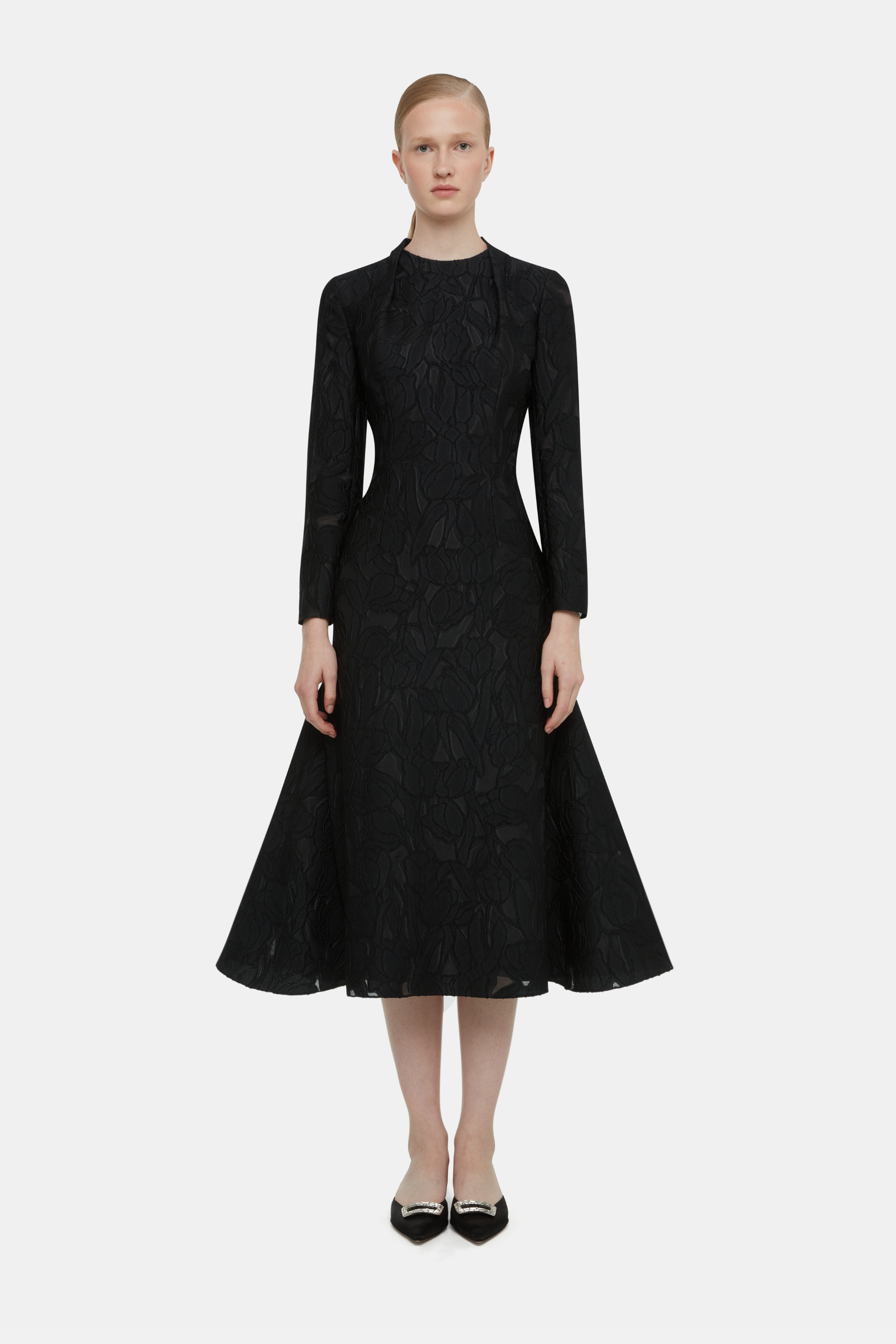 Seneca Dress in Black Embellished Wool