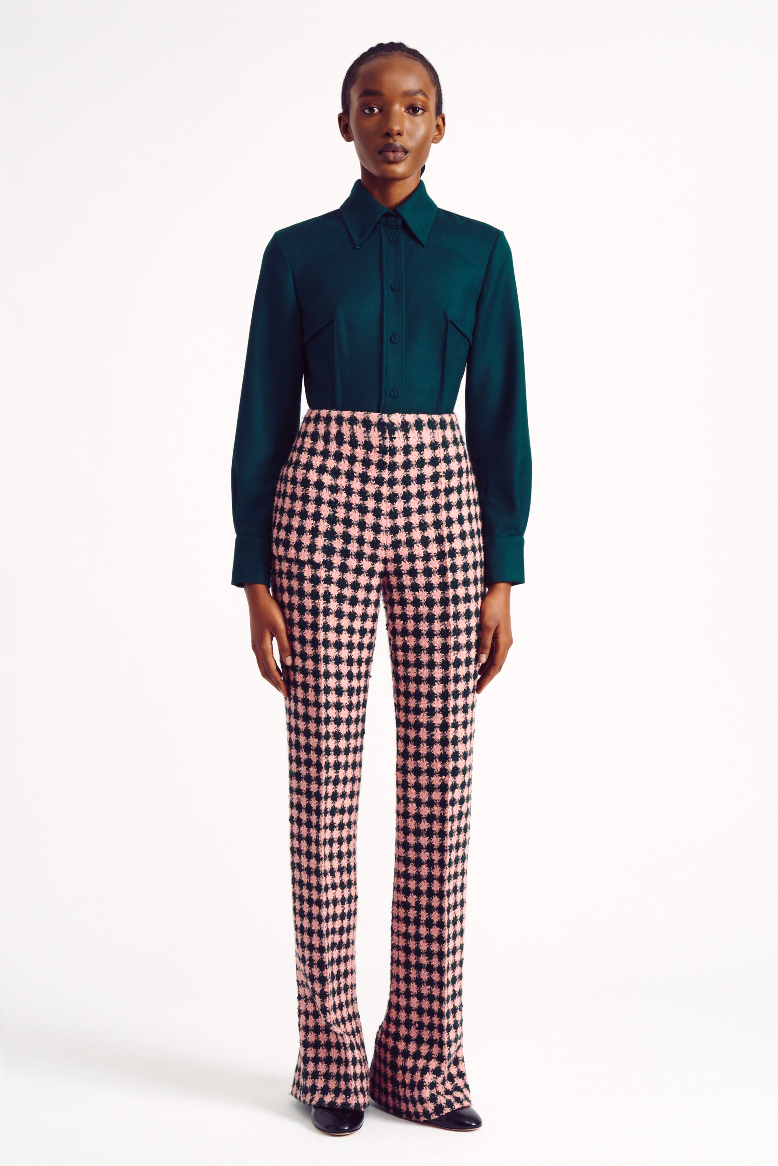 Avalon Green & Pink Houndstooth Boucle Trousers