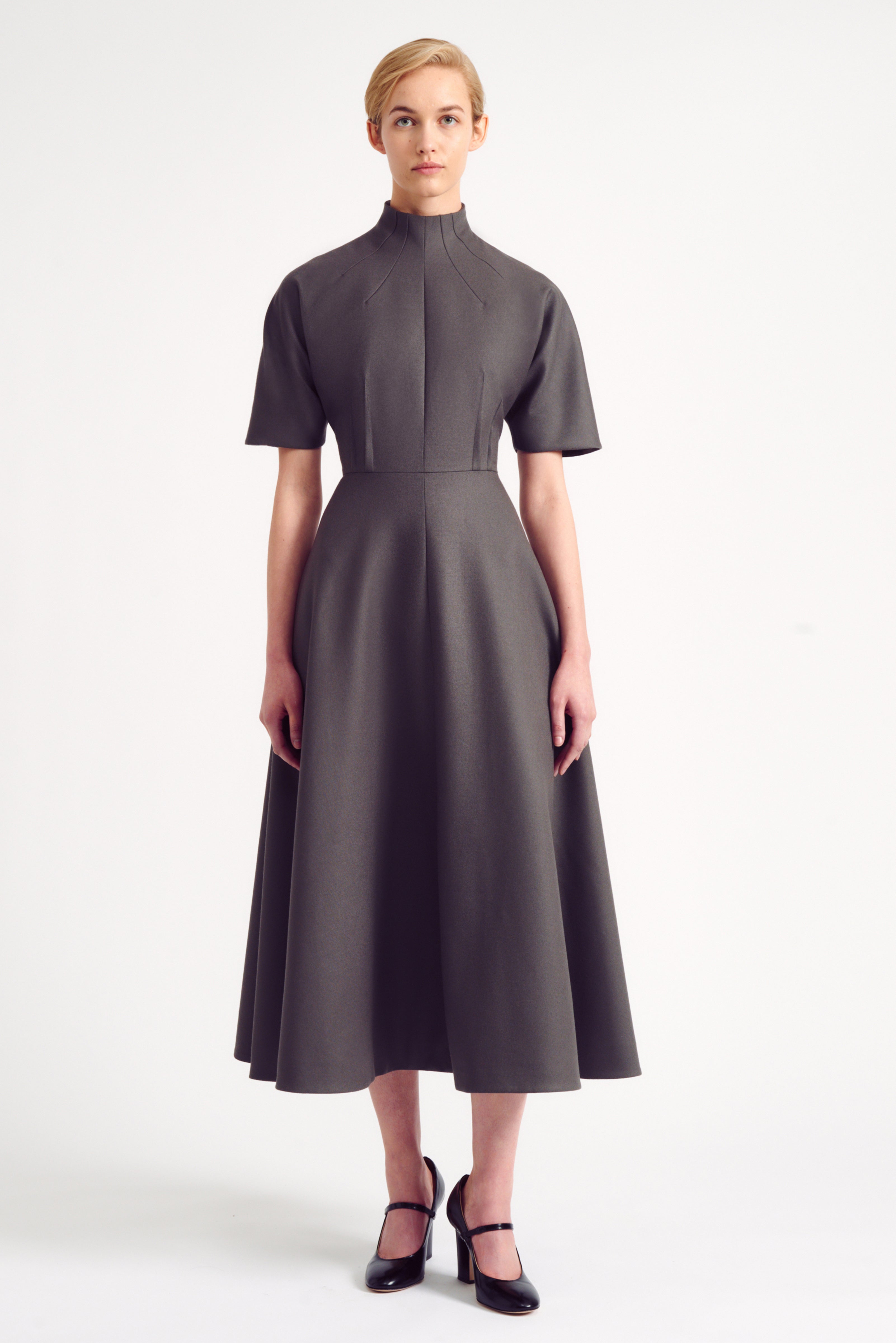 Bellona High Neck Dress in Warm Grey Flanella Bellona High Neck Dress in Warm Grey Flanella
