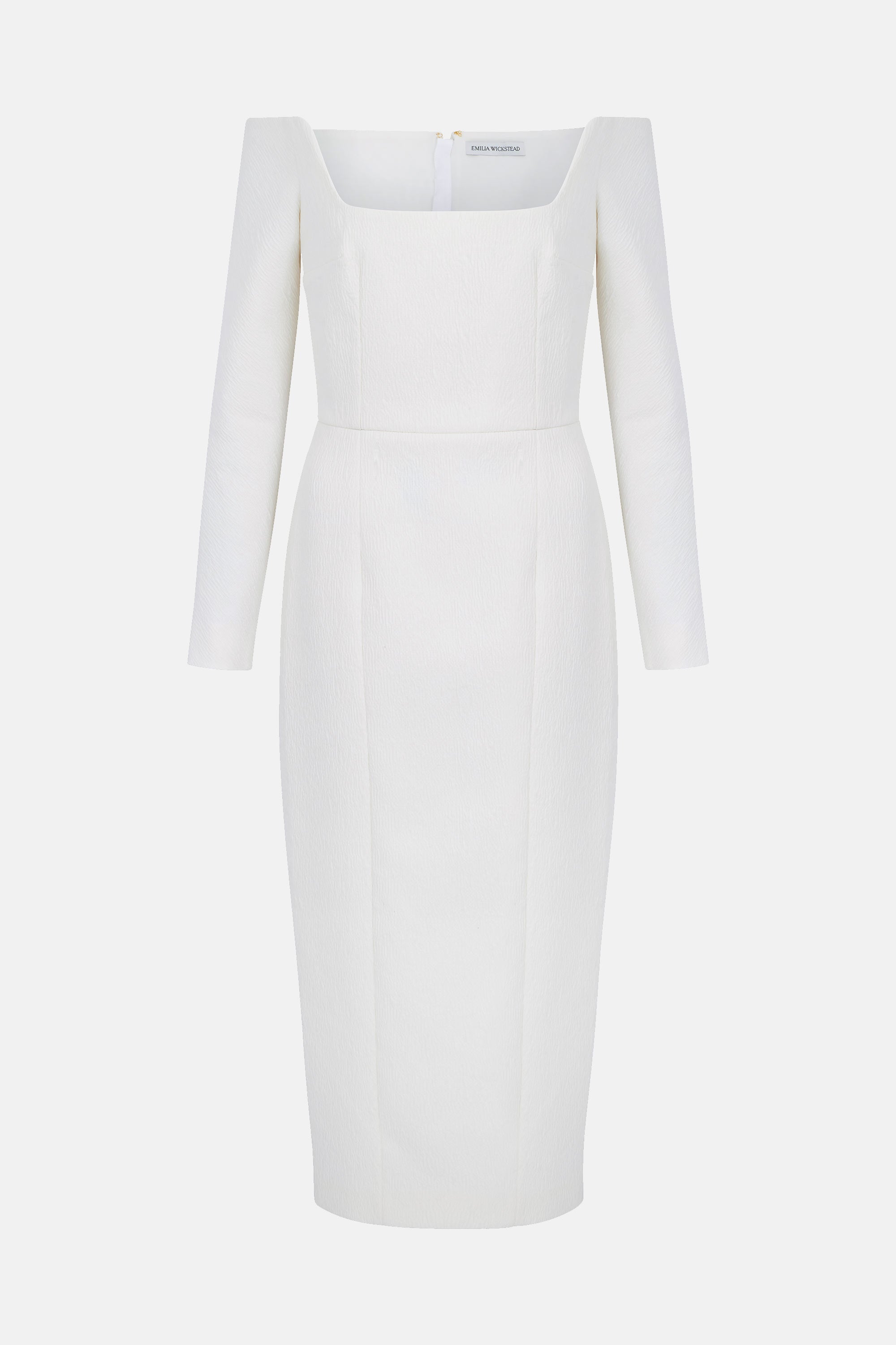 emilia wickstead freya square-neck linen midi dress Birch Dress In Ivory Textured Cloque