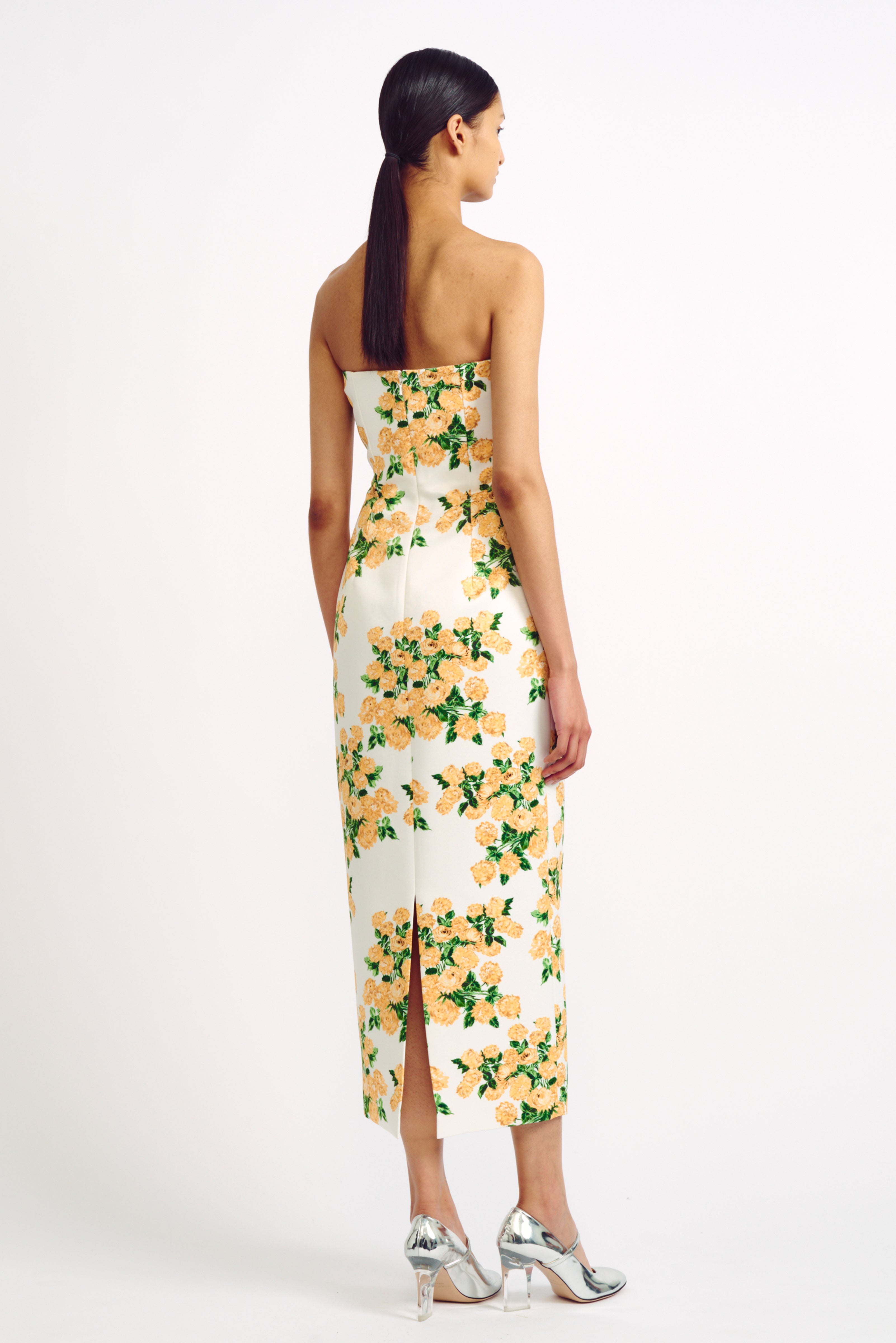 Brigitta Yellow Floral Print Strapless Dress