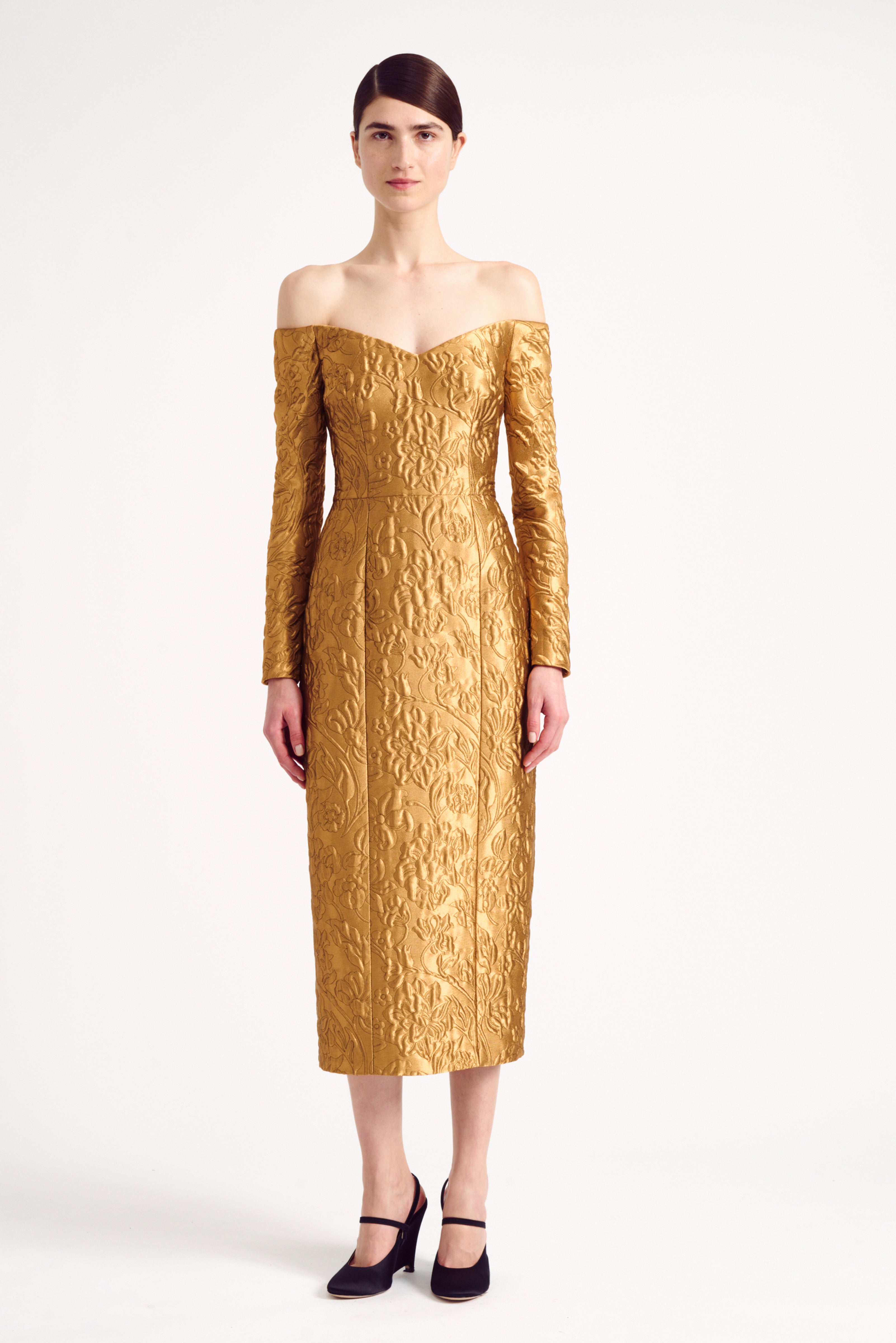 Burleigh Dress in Gold Lurex Metallic Jacquard