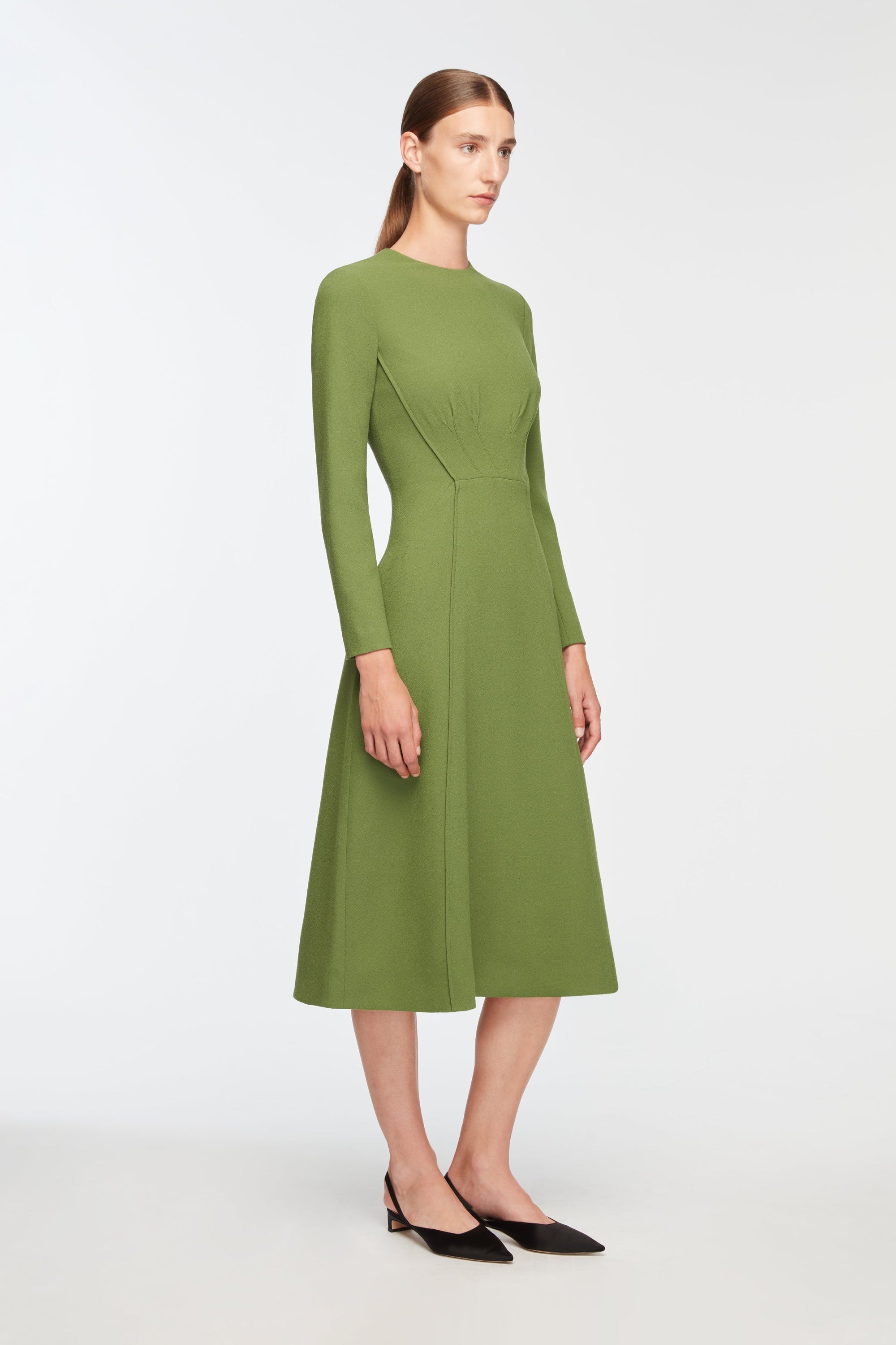 Emilia Wickstead - Collinson Dress in Olive Single Wool Crepe Emilia Wickstead - Collinson Dress in Olive Single Wool Crepe