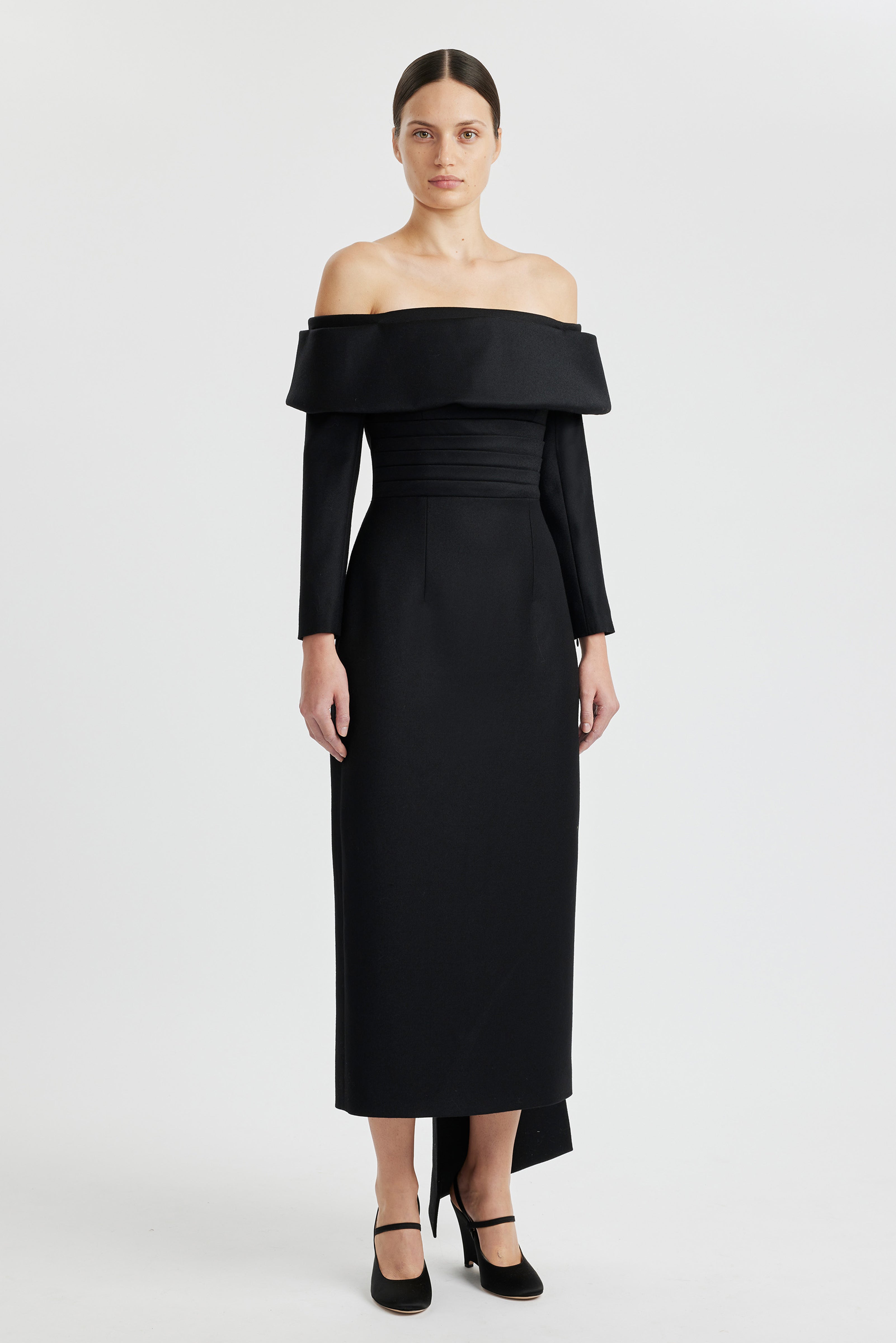 Derika Black Off-the-Shoulder Flanella Maxi Dress | Emilia