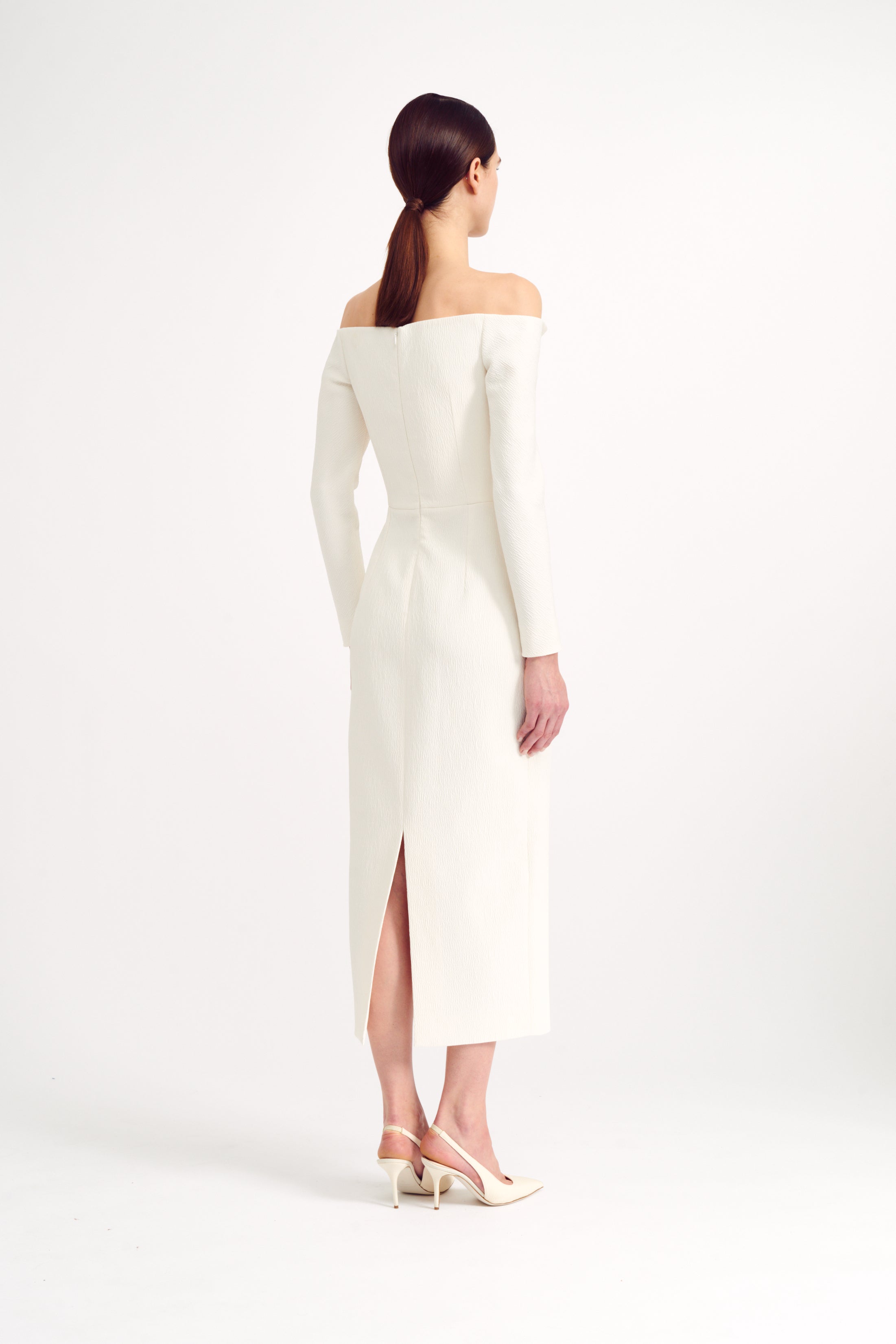 emilia wickstead off the shoulder dress Birch Dress In Ivory Textured Cloque