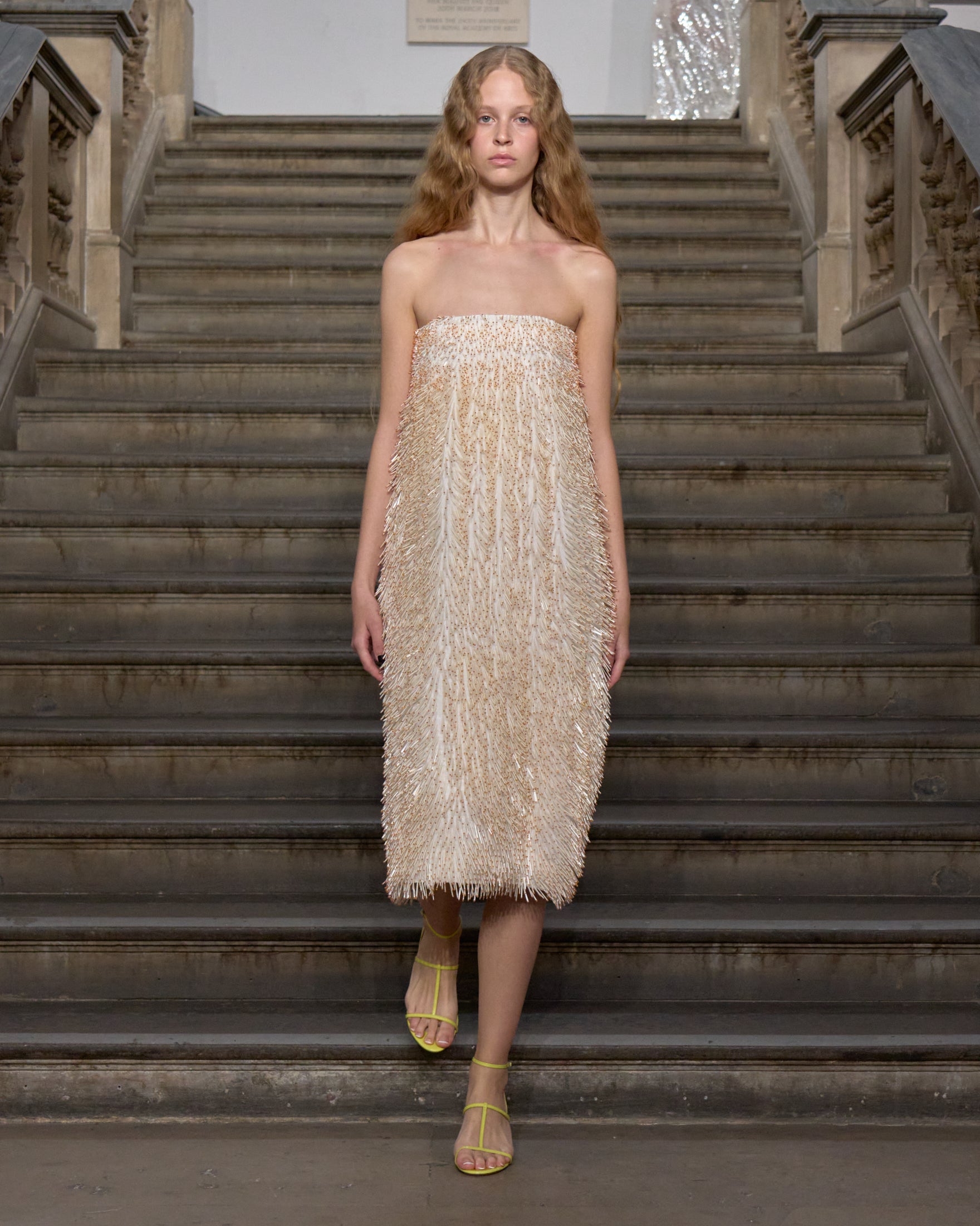 Sapphira Bugle Beaded Dress In White Emilia Wickstead