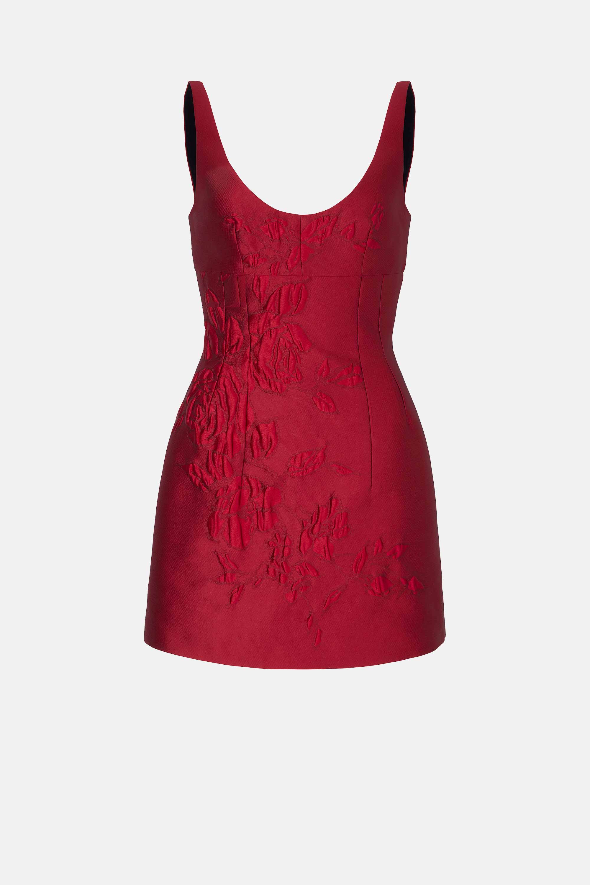 Emilia Wickstead Einna Dress in Red Graphic Rose Jacquard