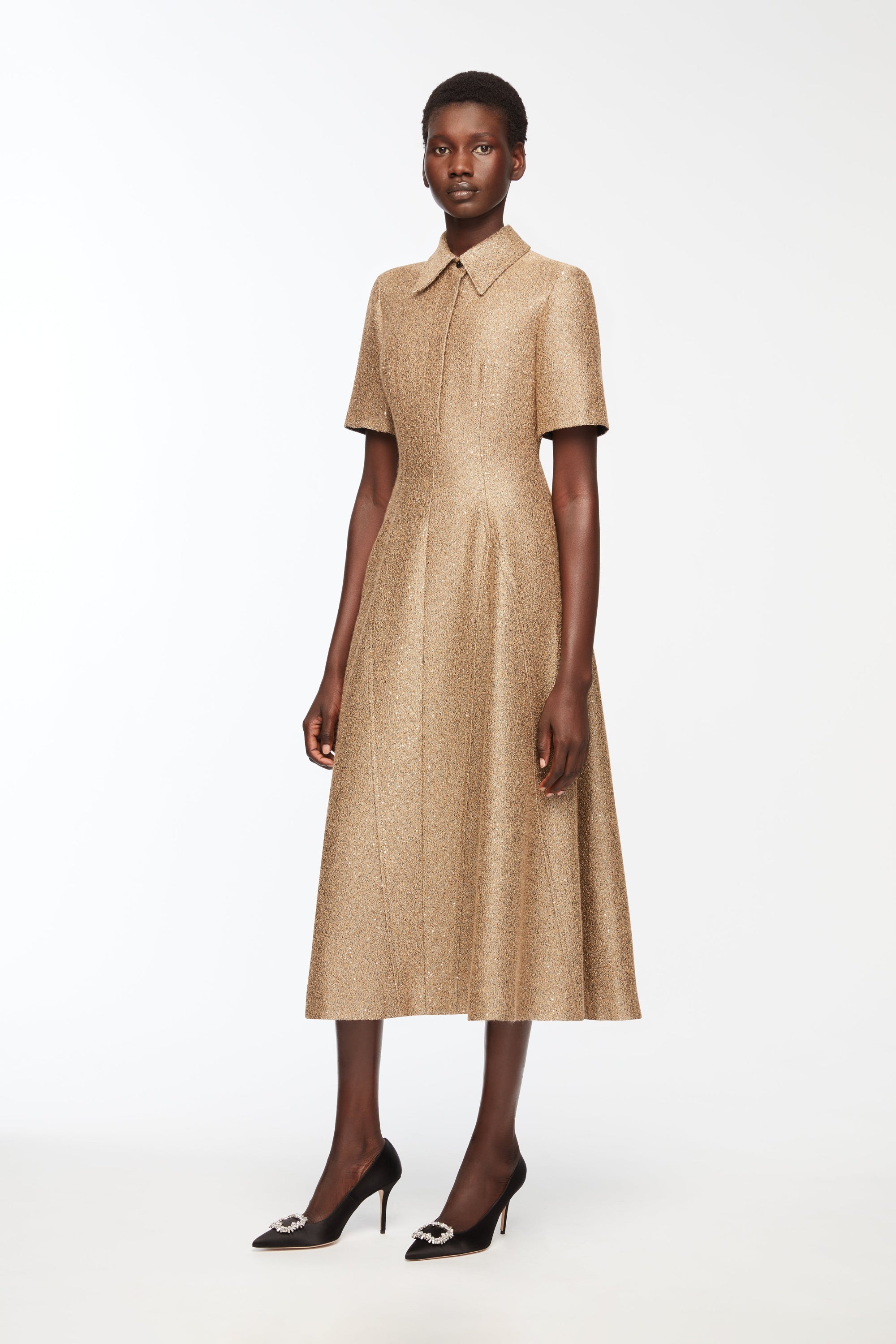 Emilia Wickstead - Eleodoro Dress in Gold Sequin Tweed Emilia Wickstead - Eleodoro Dress in Gold Sequin Tweed