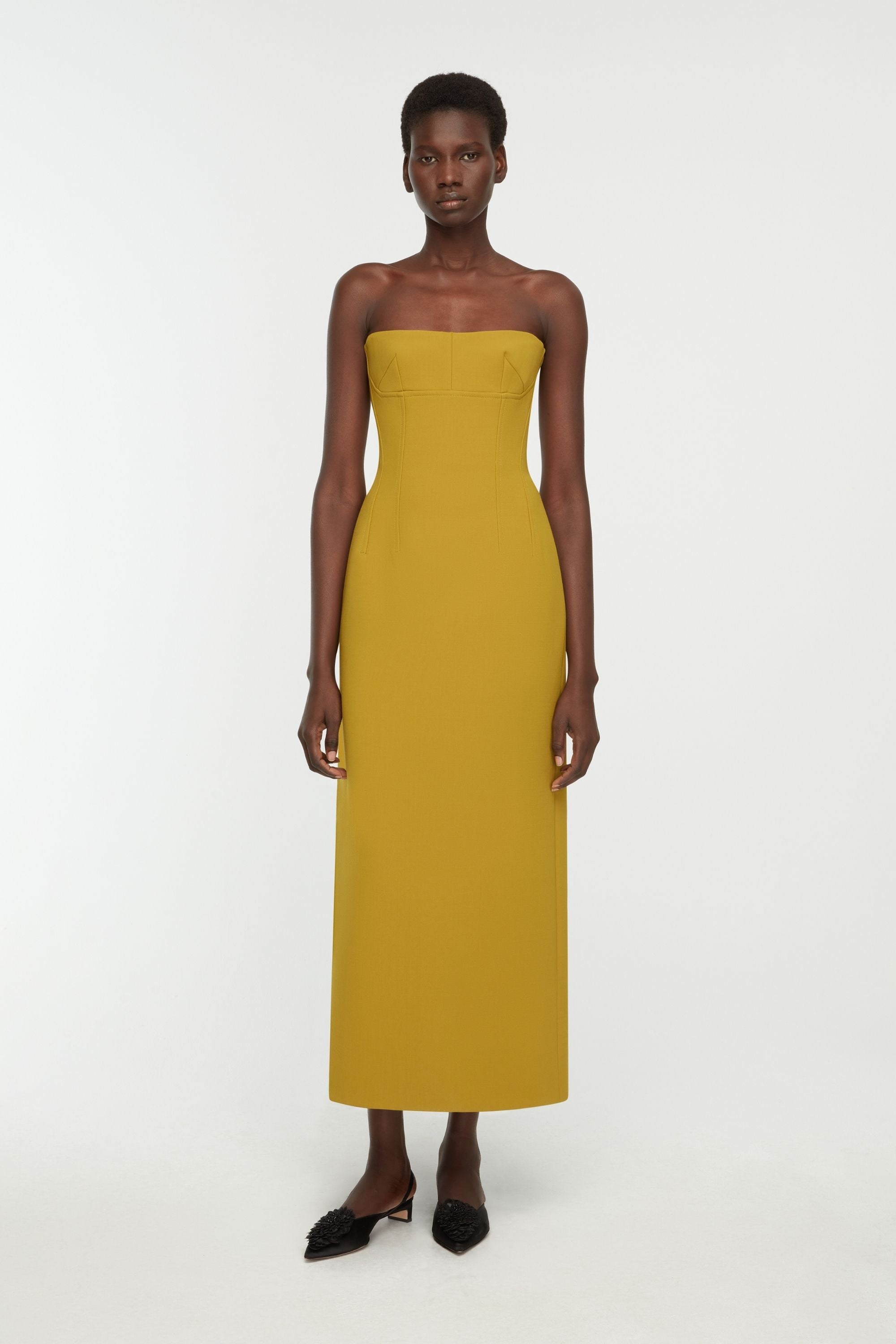 ELISABETA FRANCHI ロングドレス イエロー Zenovia Dress In Chartreuse Birdseye Suiting | Emilia Wickstead