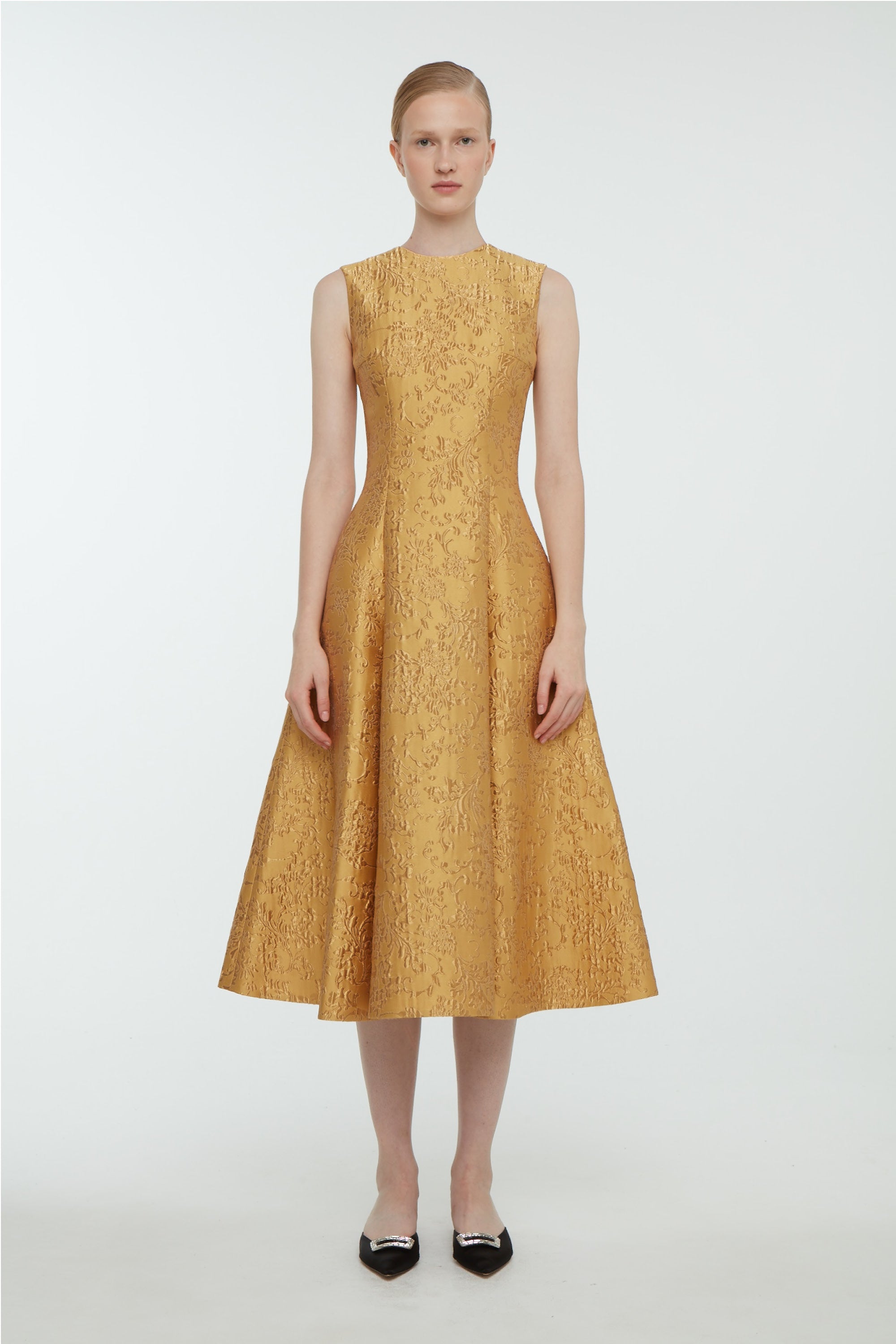 Mara Dress In Gold Wallpaper Jacquard | Emilia Wickstead Mara Dress In Gold Wallpaper Jacquard | Emilia Wickstead
