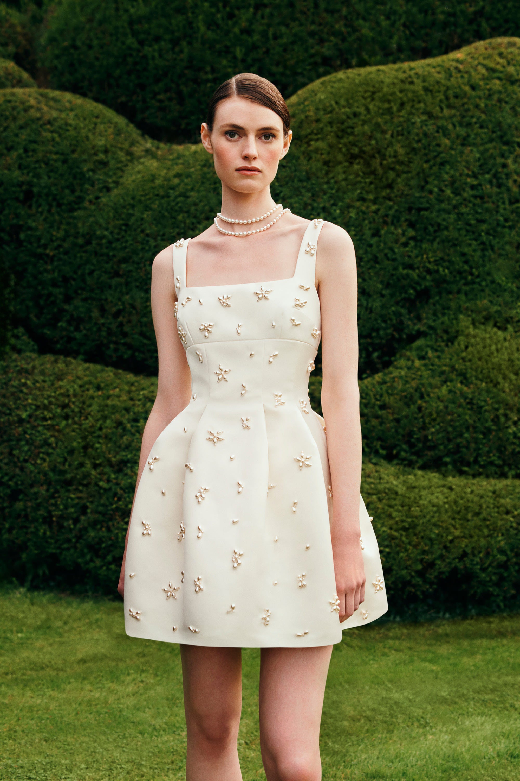 Gayla Bridal Dress in Satin with Pearl Clusters | Emilia Wickstead Gayla Bridal Dress in Satin with Pearl Clusters | Emilia Wickstead
