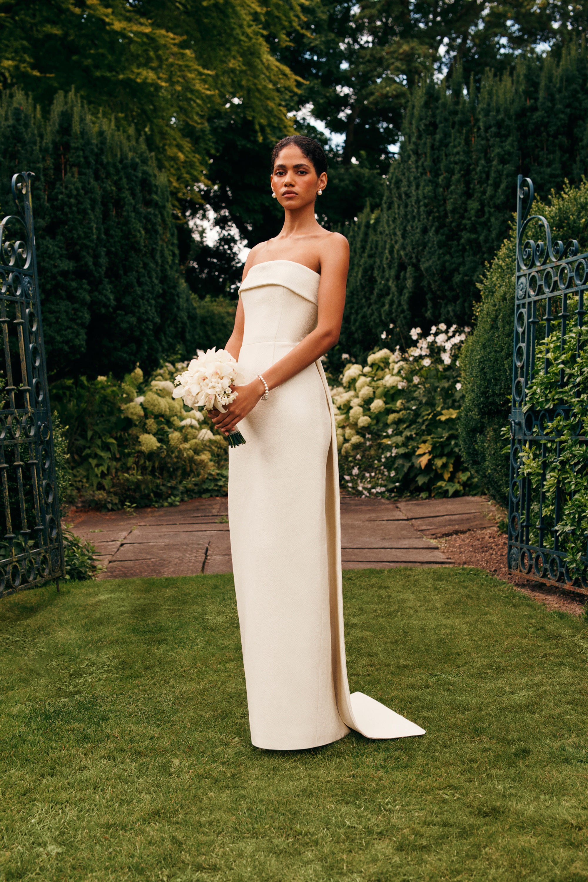 Keeley Bridal Dress with Marina Train in Ivory Double Cloque