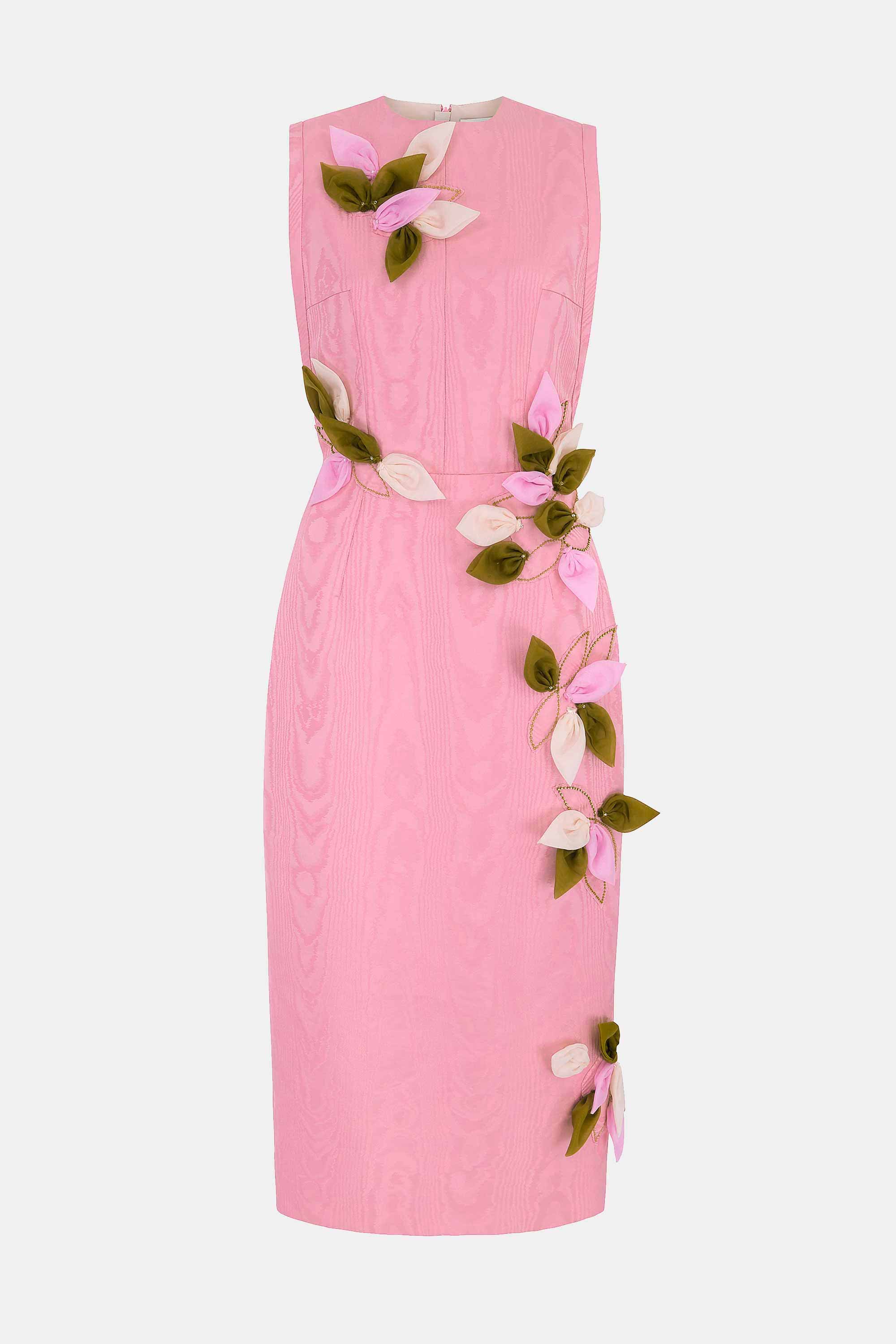 Cappia Petal Applique Dress in Pink Moire Mikado | Emilia Wickstead Cappia Petal Applique Dress in Pink Moire Mikado | Emilia Wickstead