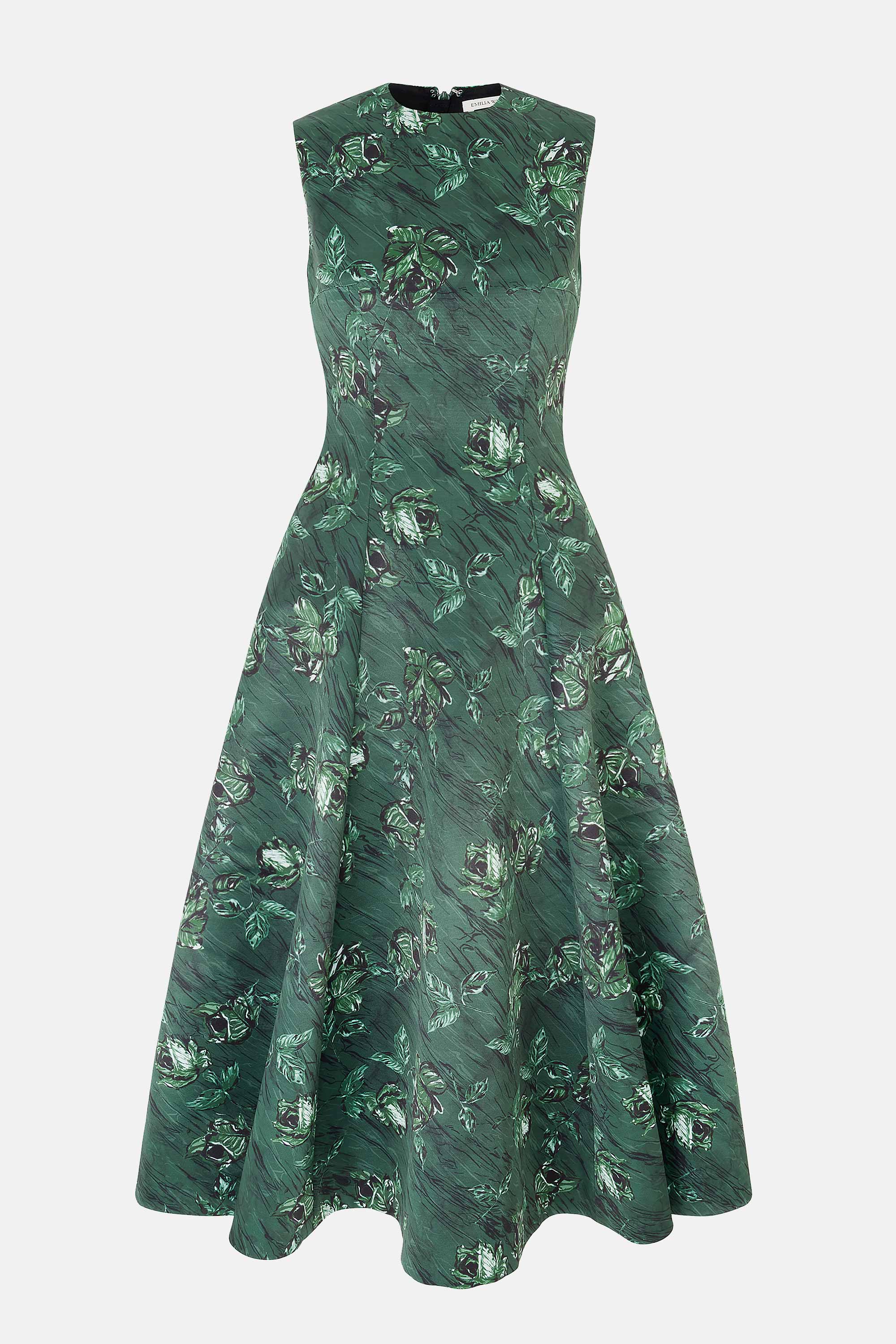 Mara Dress In Green Roses On Marble Print Taffeta Faille | Emilia Wickstead Mara Dress In Green Roses On Marble Print Taffeta Faille | Emilia Wickstead