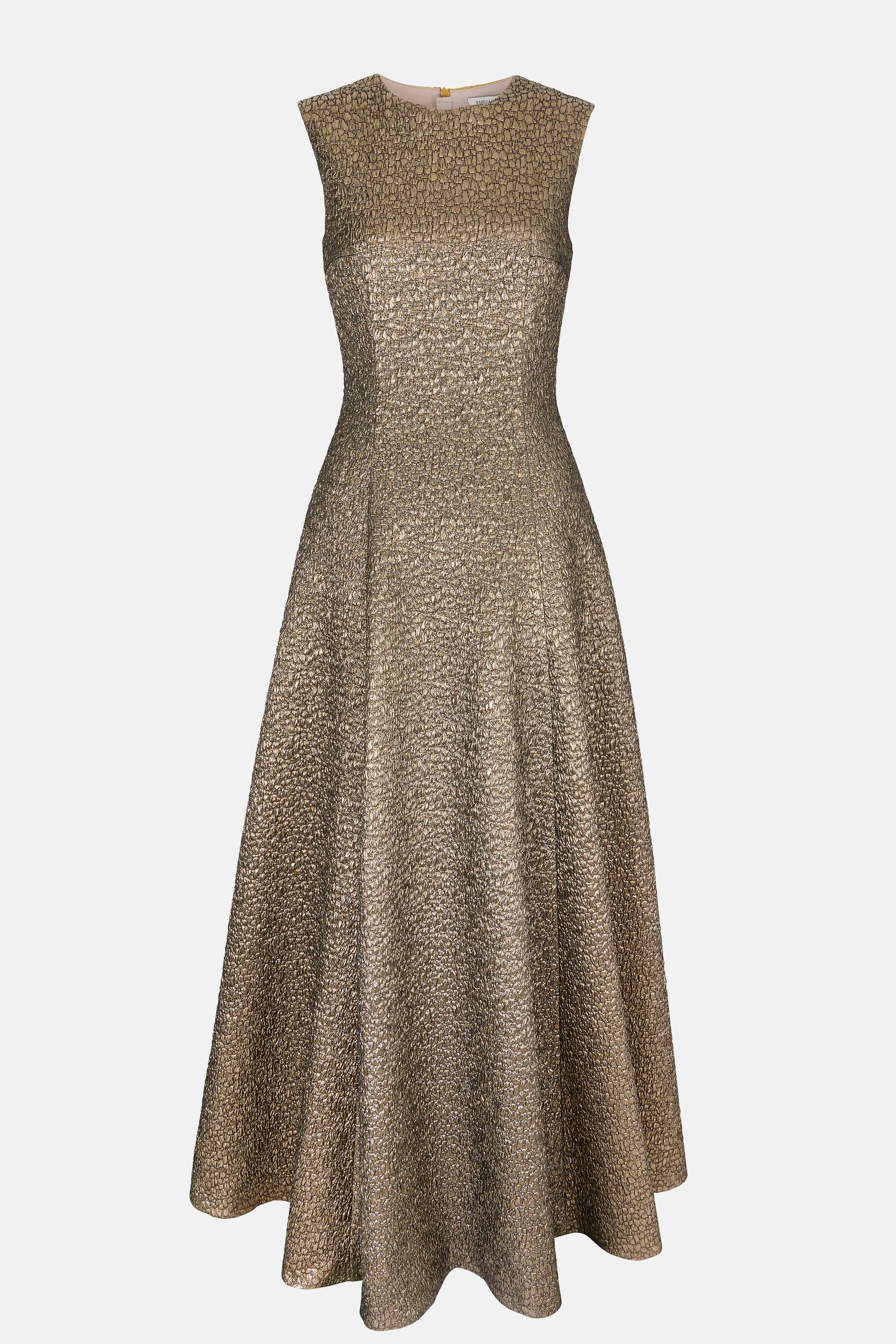 Nodin Dress In Gold Textured Jacquard | Emilia Wickstead Nodin Dress In Gold Textured Jacquard | Emilia Wickstead