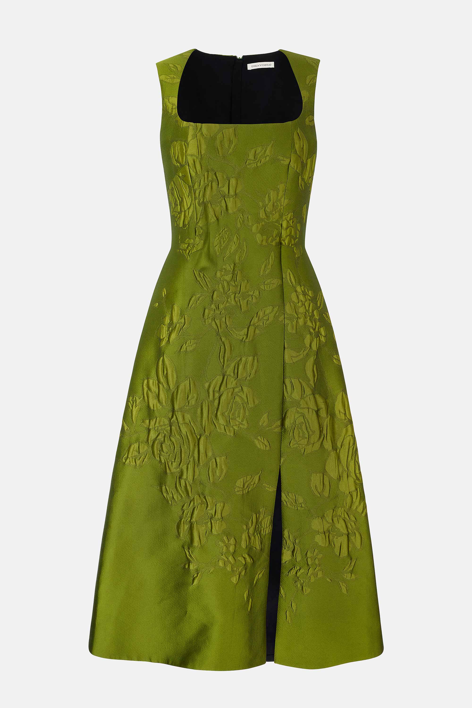slim fit dress slacks Pinah Dress In Green Graphic Rose Jacquard