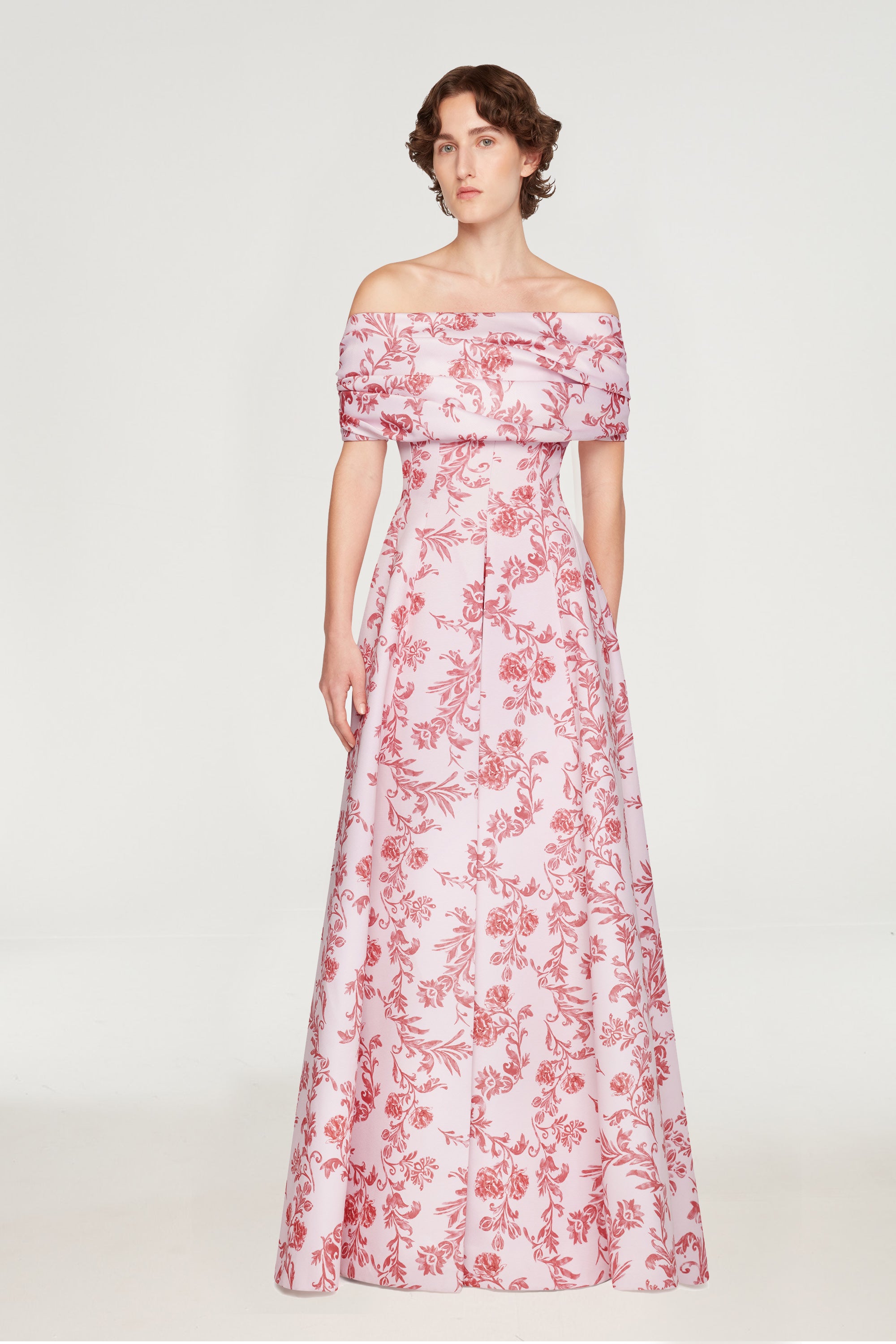 Auclair Dress In Pink Floral Damask Taffeta Faille | Emilia