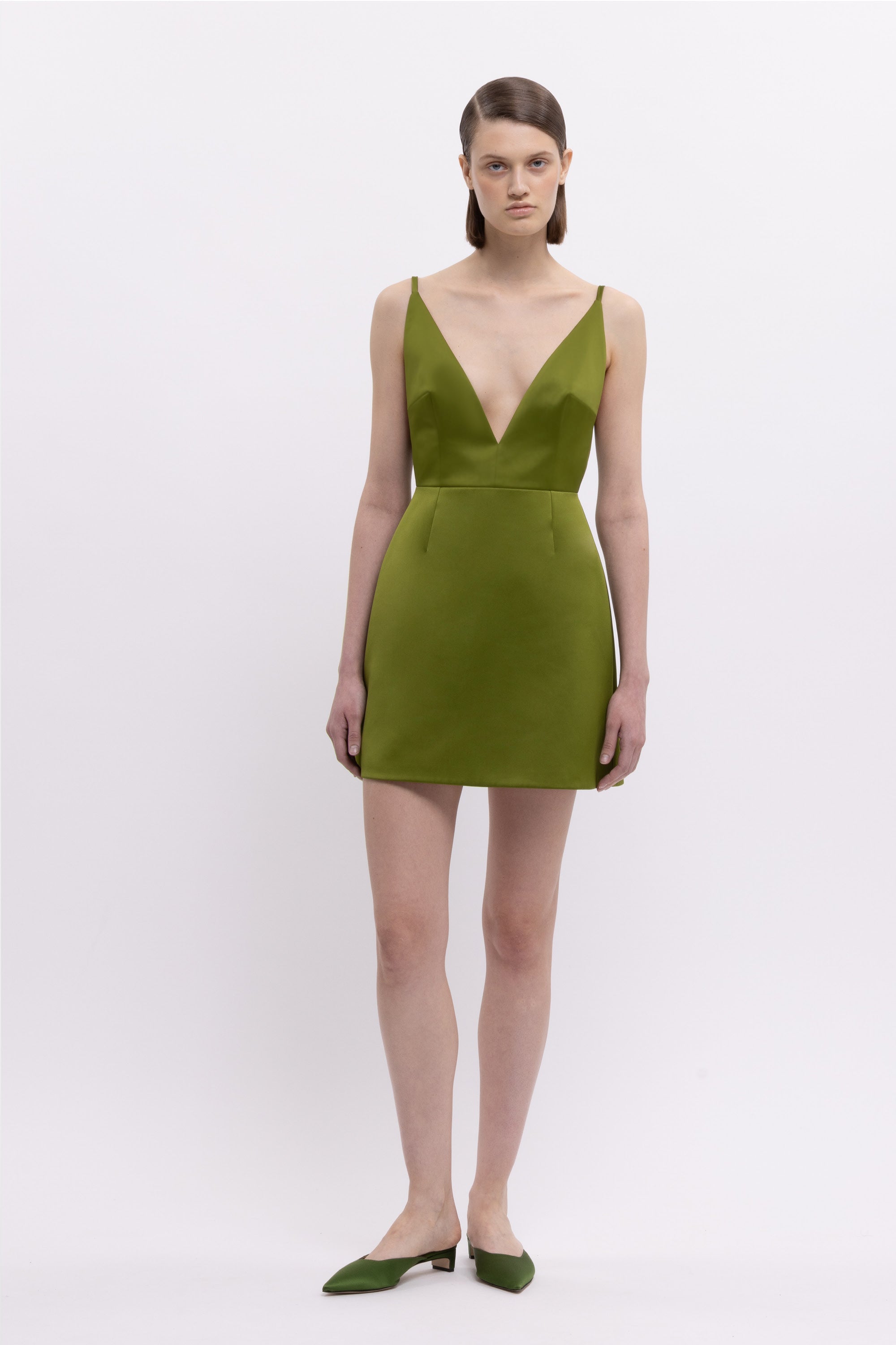 Vero Dress In Olive Green Doppio Satin | Emilia Wickstead Vero Dress In Olive Green Doppio Satin | Emilia Wickstead
