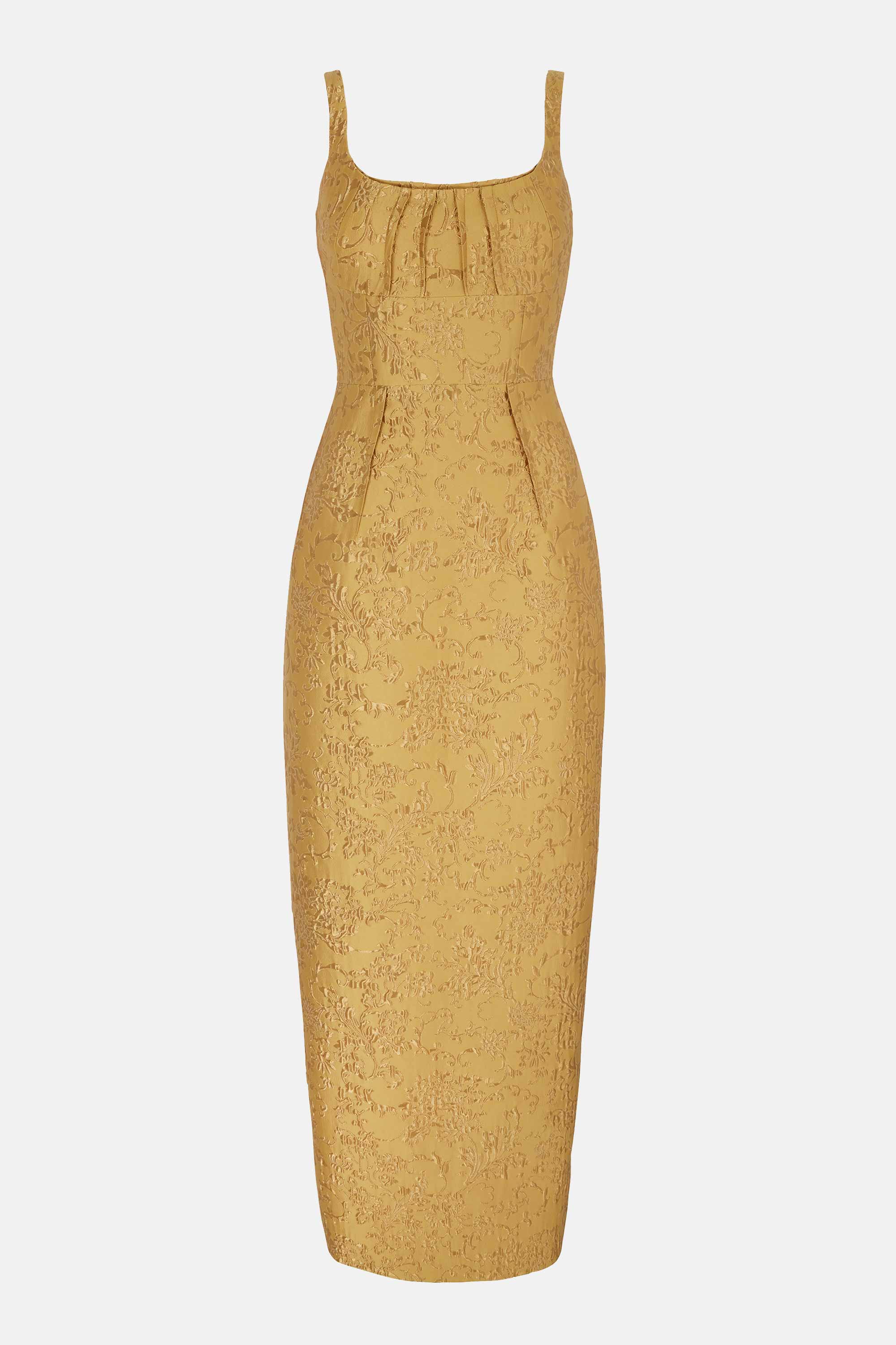 Sharon Dress In Gold Wallpaper Jacquard | Emilia Wickstead Sharon Dress In Gold Wallpaper Jacquard | Emilia Wickstead