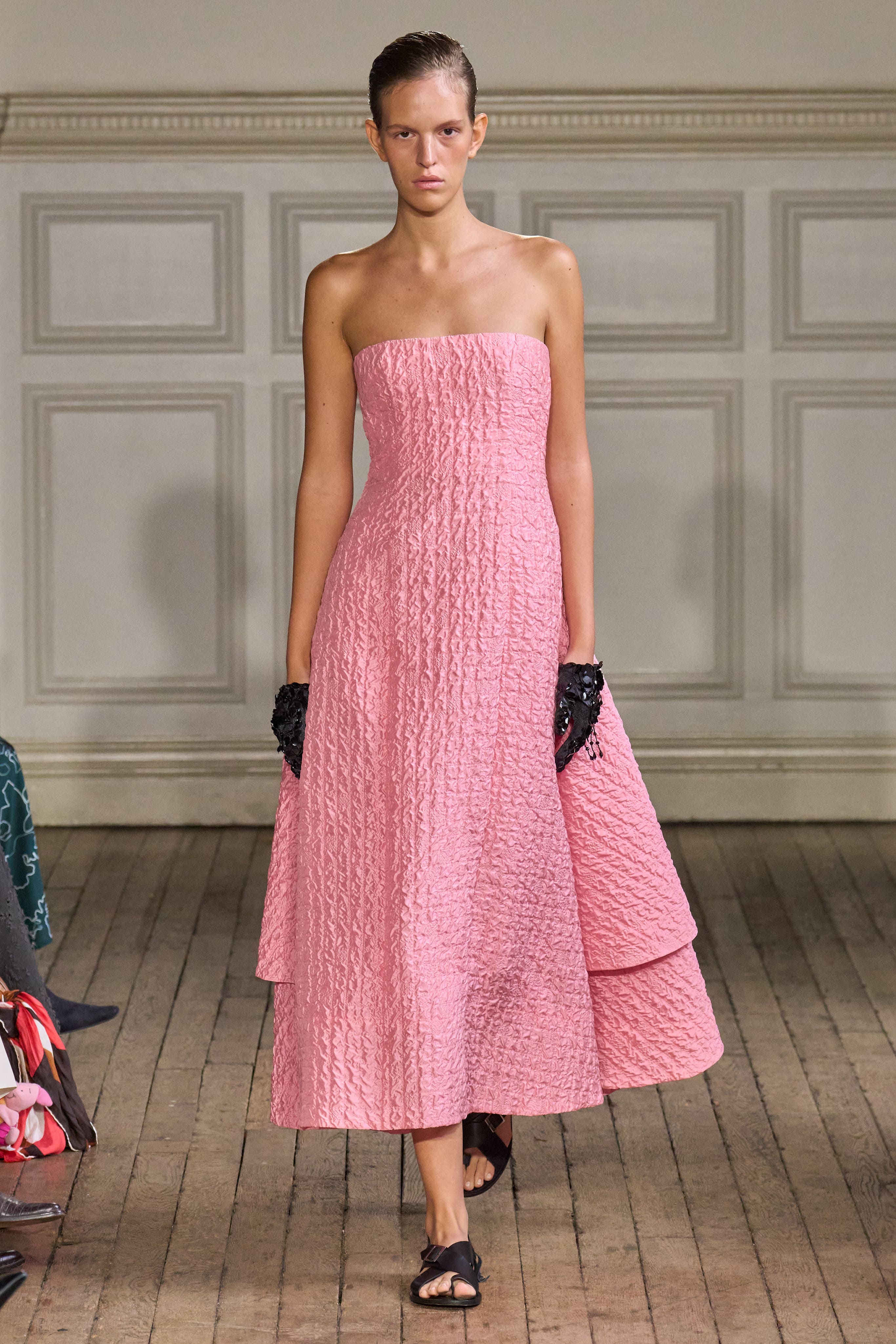 emilia wickstead dress pink Cappia Petal Applique Dress in Pink Moire Mikado