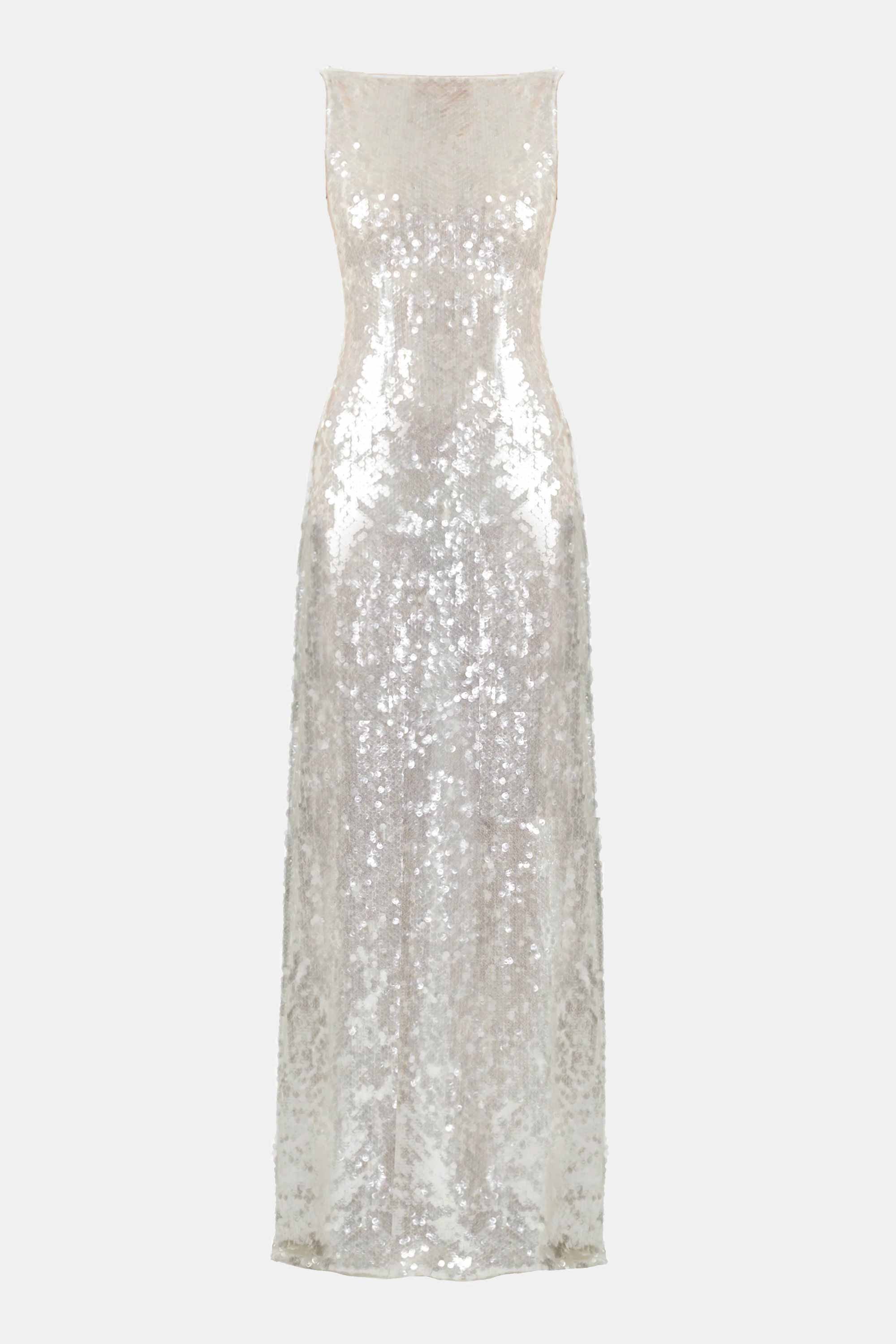 Leoni Evening Dress In Clear & White Sequins | Emilia Wickstead Leoni Evening Dress In Clear & White Sequins | Emilia Wickstead