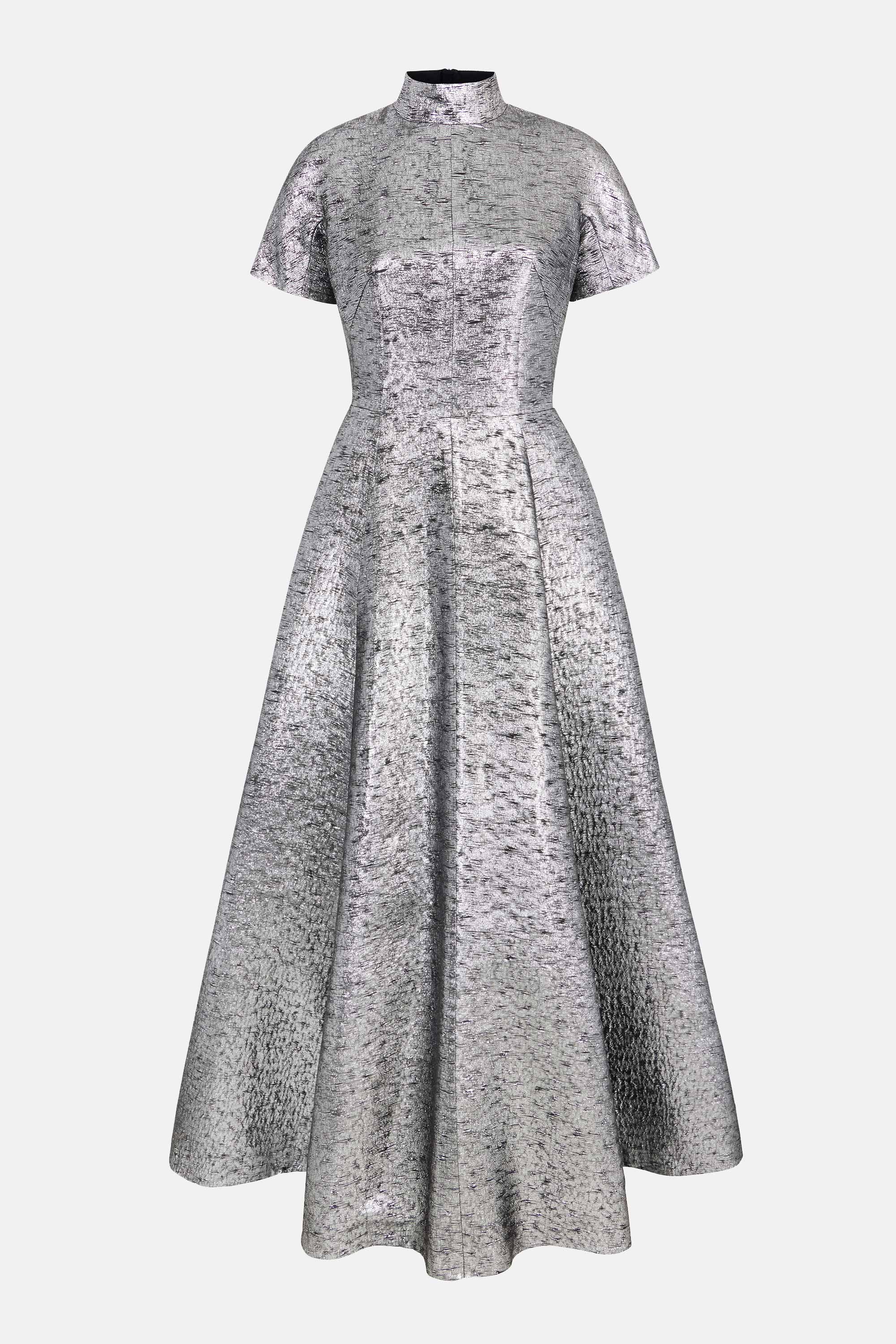 emilia wickstead silver dress Leila Dress In Silver Metallic Seersucker