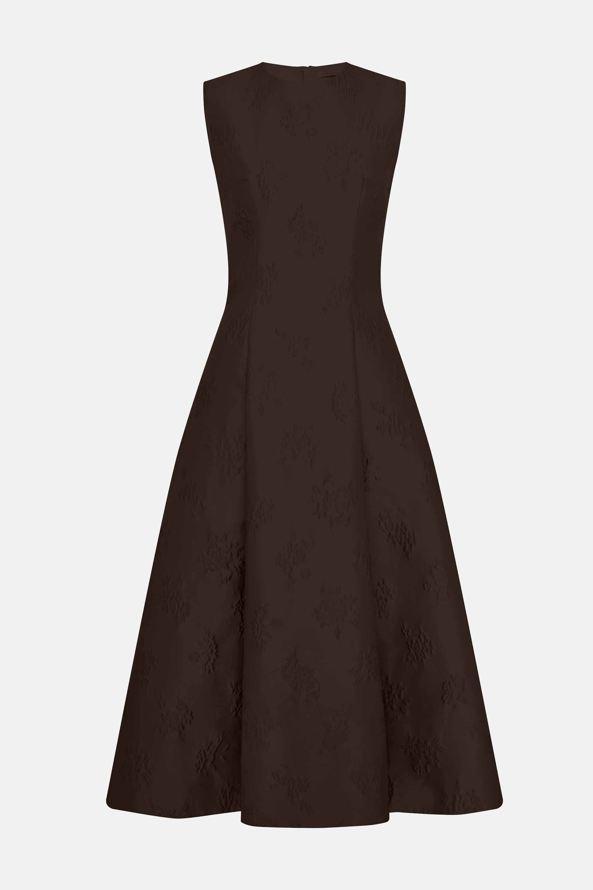 Mara Dark Brown Ditsy Floral Jacquard Dress | Emilia Wickstead Mara Dark Brown Ditsy Floral Jacquard Dress | Emilia Wickstead