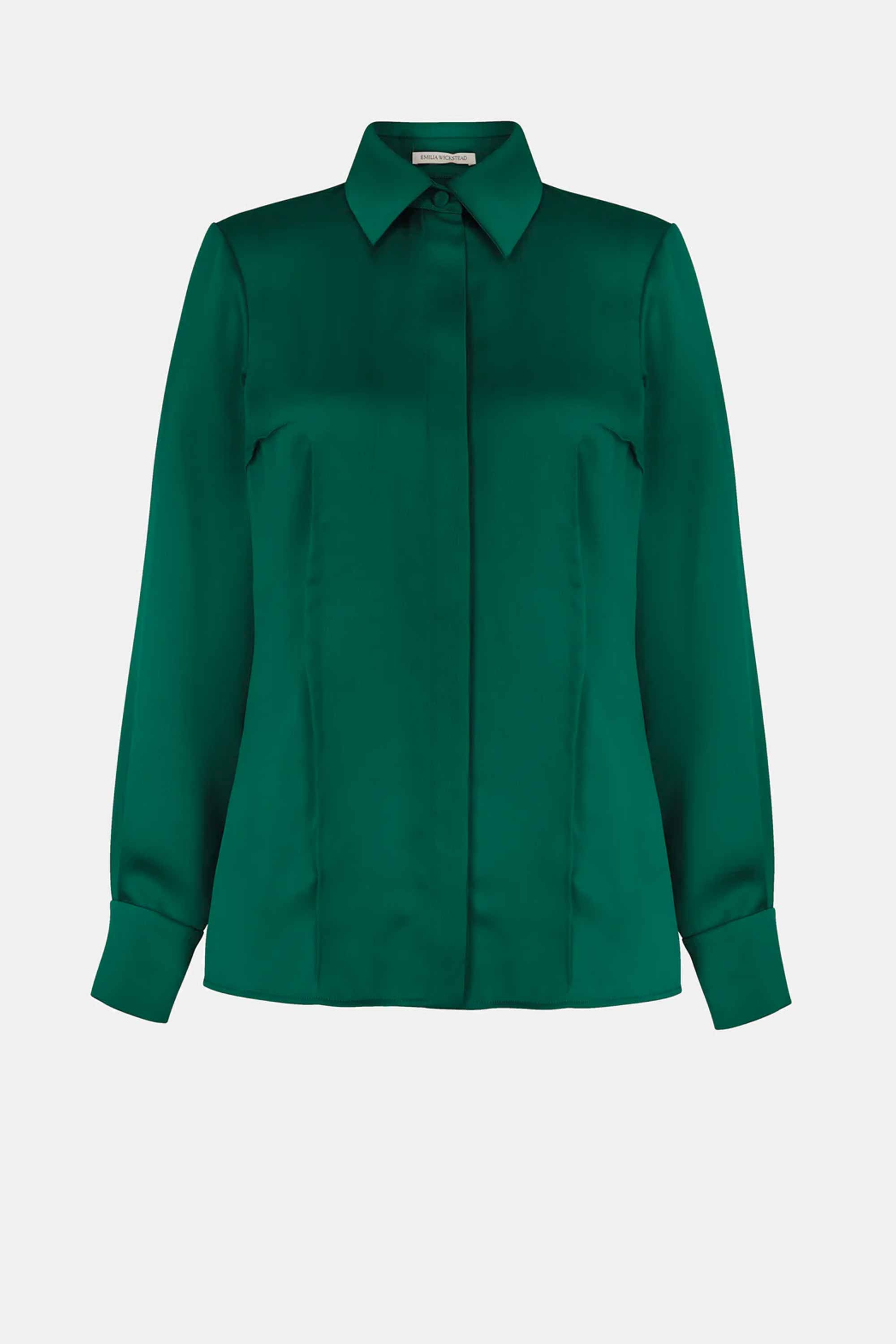 Ravanne Emerald Green Satin Shirt | Emilia Wickstead Ravanne Emerald Green Satin Shirt | Emilia Wickstead