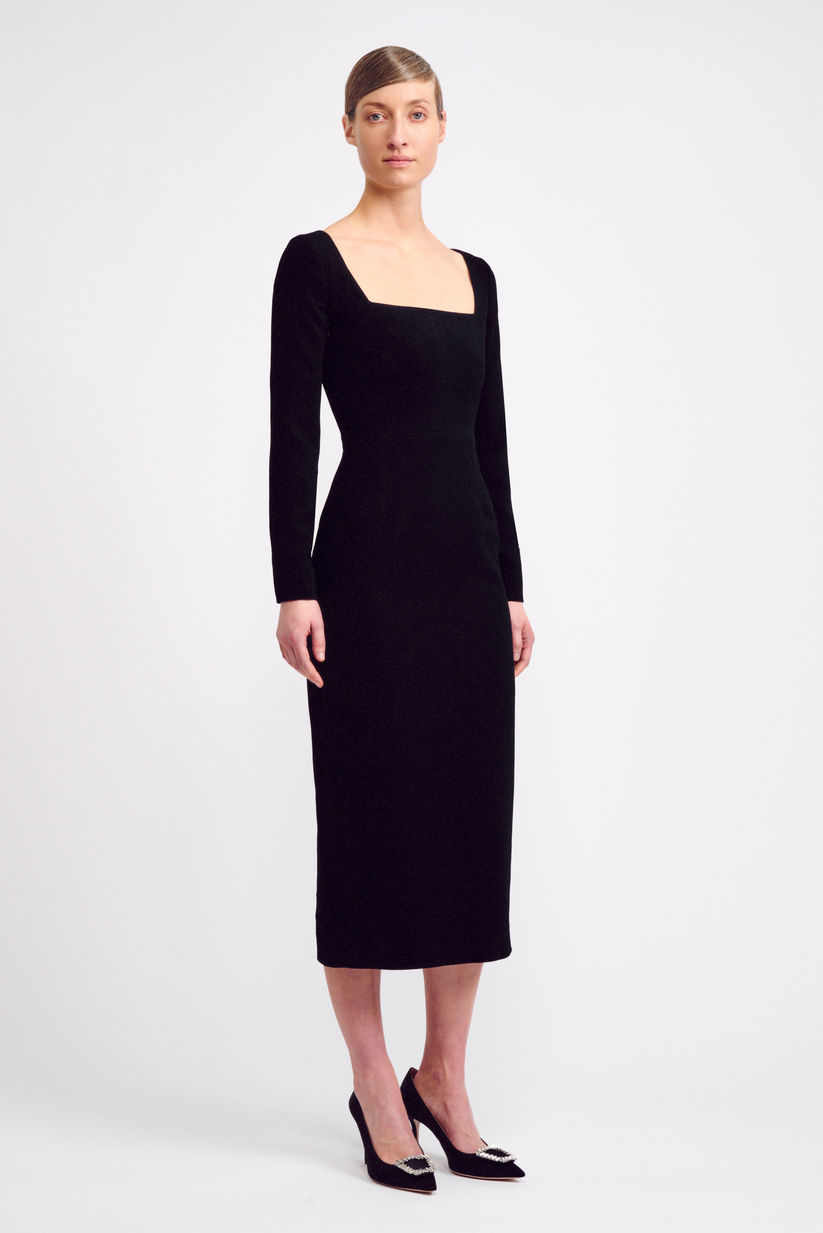 emilia wickstead black dress Emilia Wickstead Erletta square-neck Midi Dress | Black