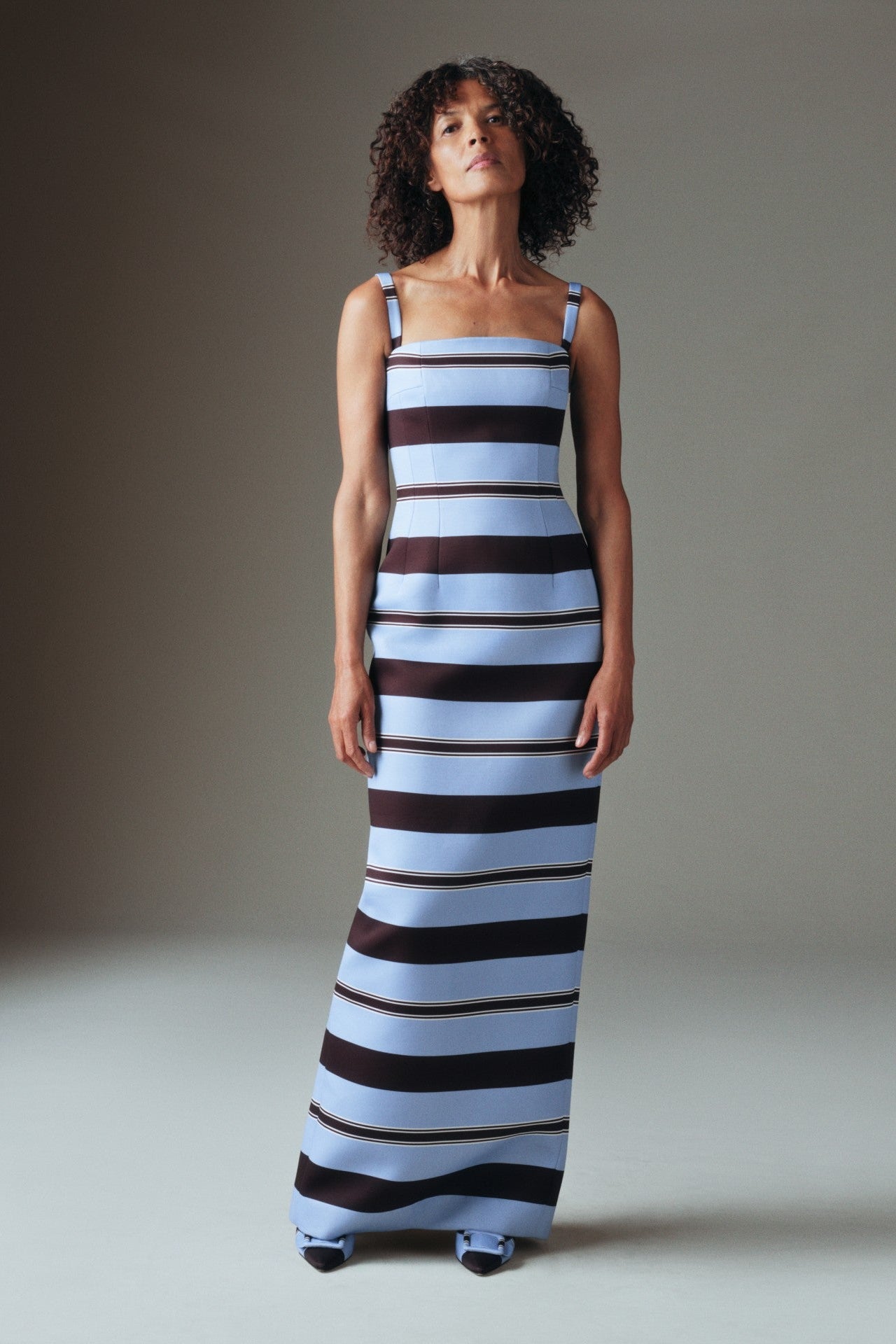 Regina Dress in Blue & Black Striped Taffeta Faille– Emilia Wickstead