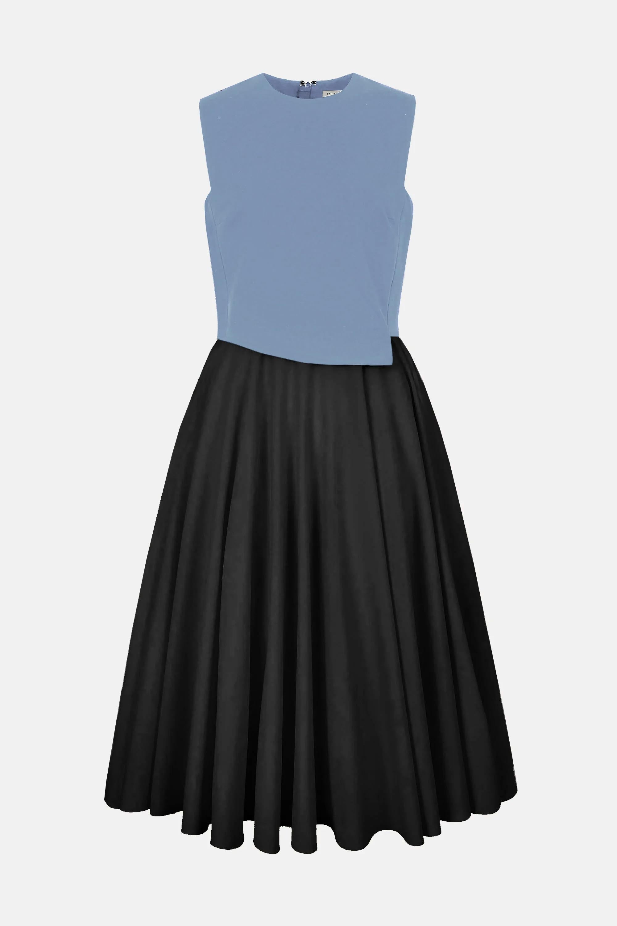 Federica Dress In Duck Egg Blue & Black Summer Wool | Emilia Wickstead Federica Dress In Duck Egg Blue & Black Summer Wool | Emilia Wickstead