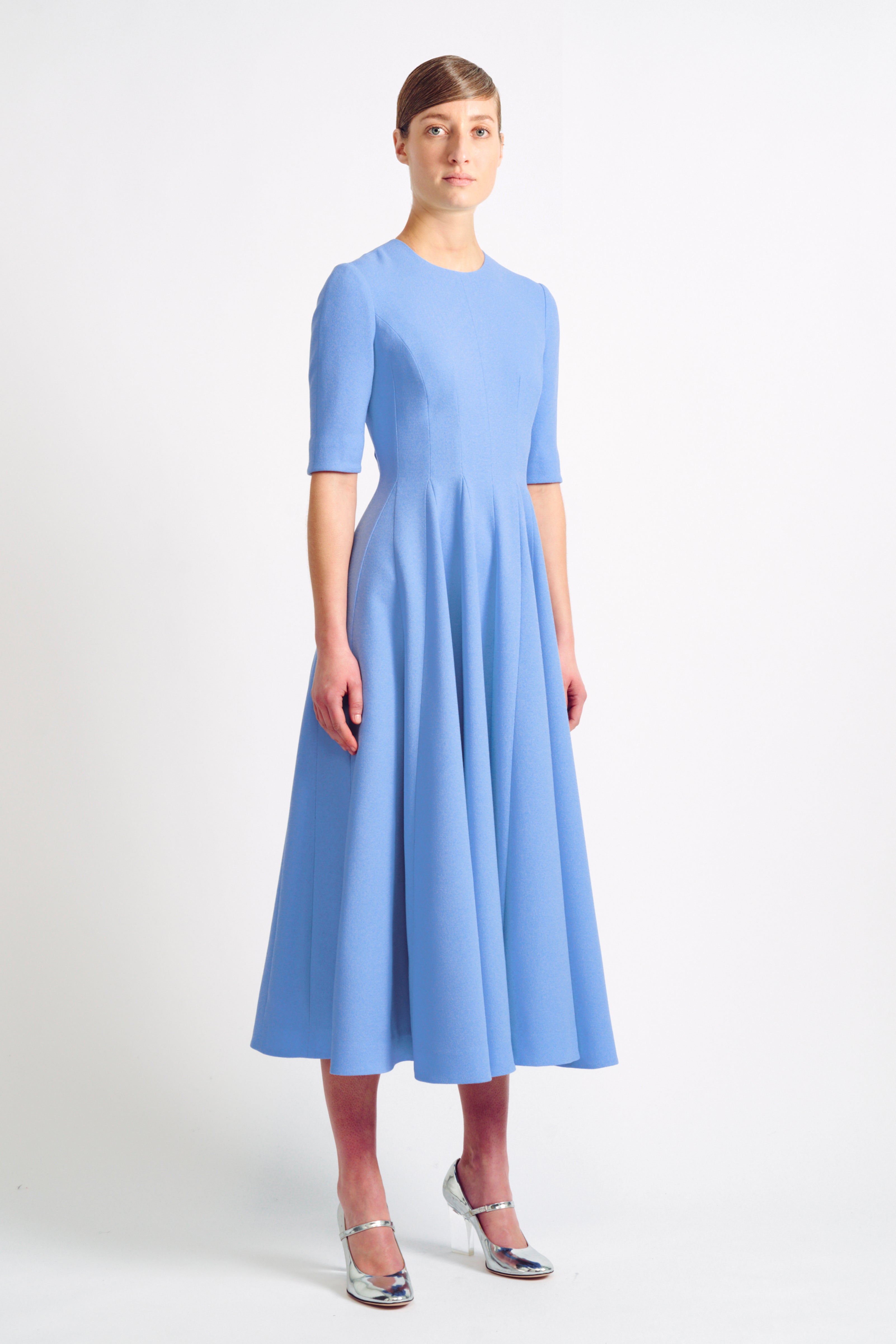Georgie Celestial Blue Single Wool Crepe Dress Georgie Celestial Blue Single Wool Crepe Dress