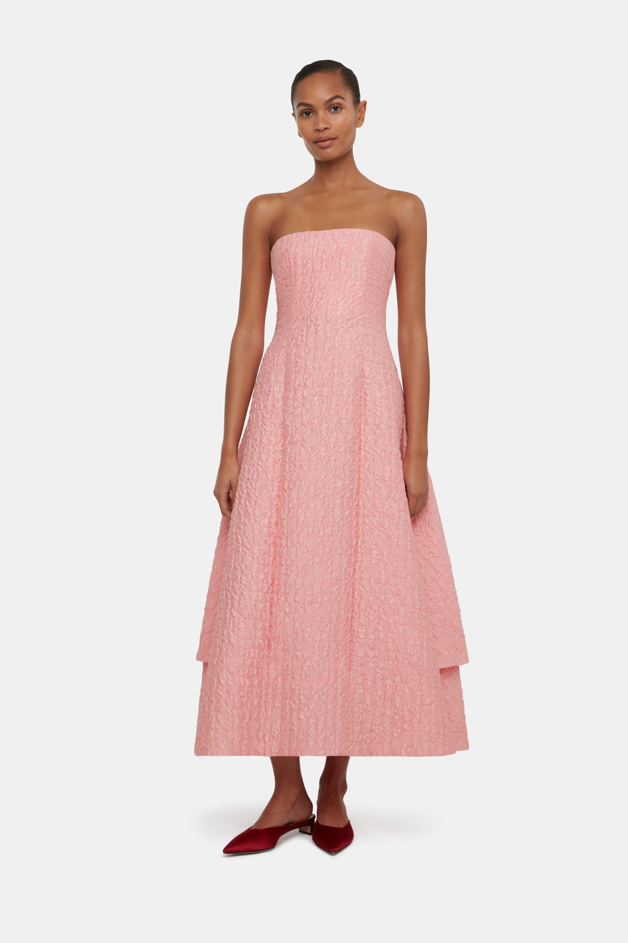 Jenn Dress In Matte Pink Seersucker | Emilia Wickstead Jenn Dress In Matte Pink Seersucker | Emilia Wickstead
