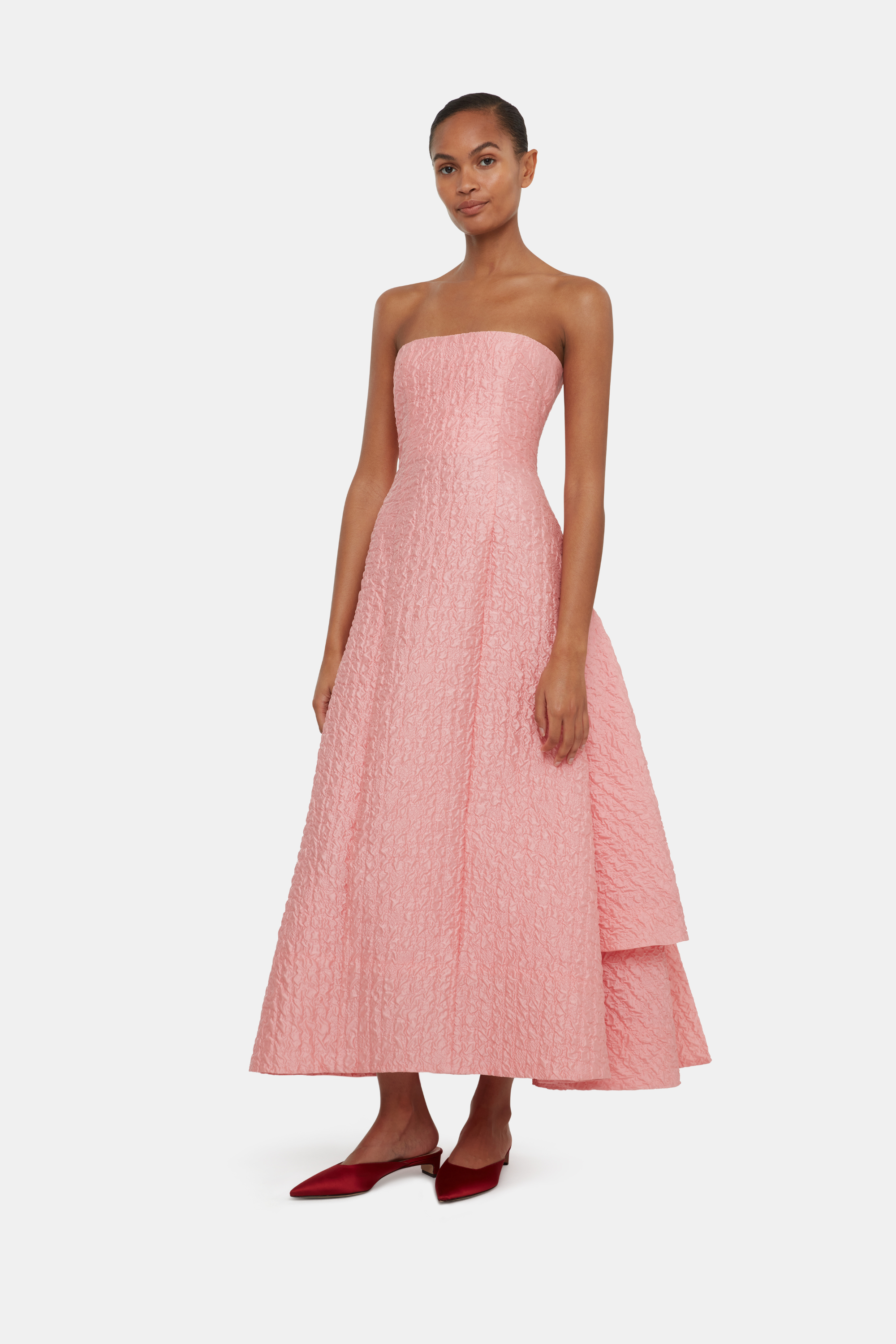 Jenn Dress In Matte Pink Seersucker | Emilia Wickstead Jenn Dress In Matte Pink Seersucker | Emilia Wickstead