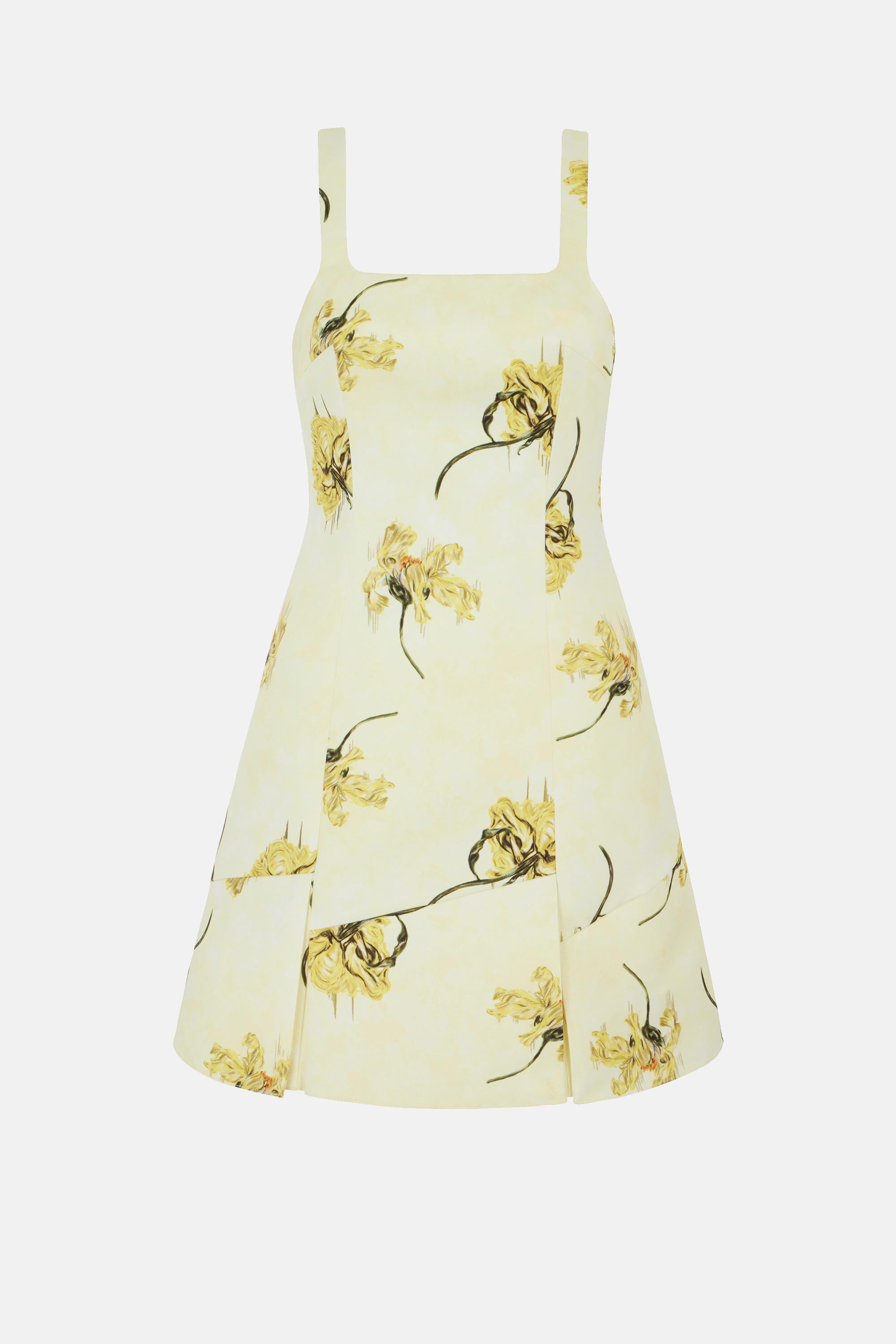 Jueelee Mini Dress In Yellow Floral Printed On Lemon Genzianella