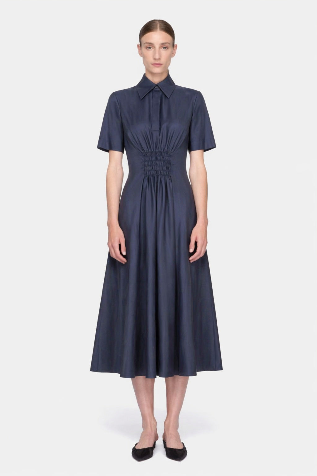 Khloe Dress in Navy Silk Twill– Emilia Wickstead