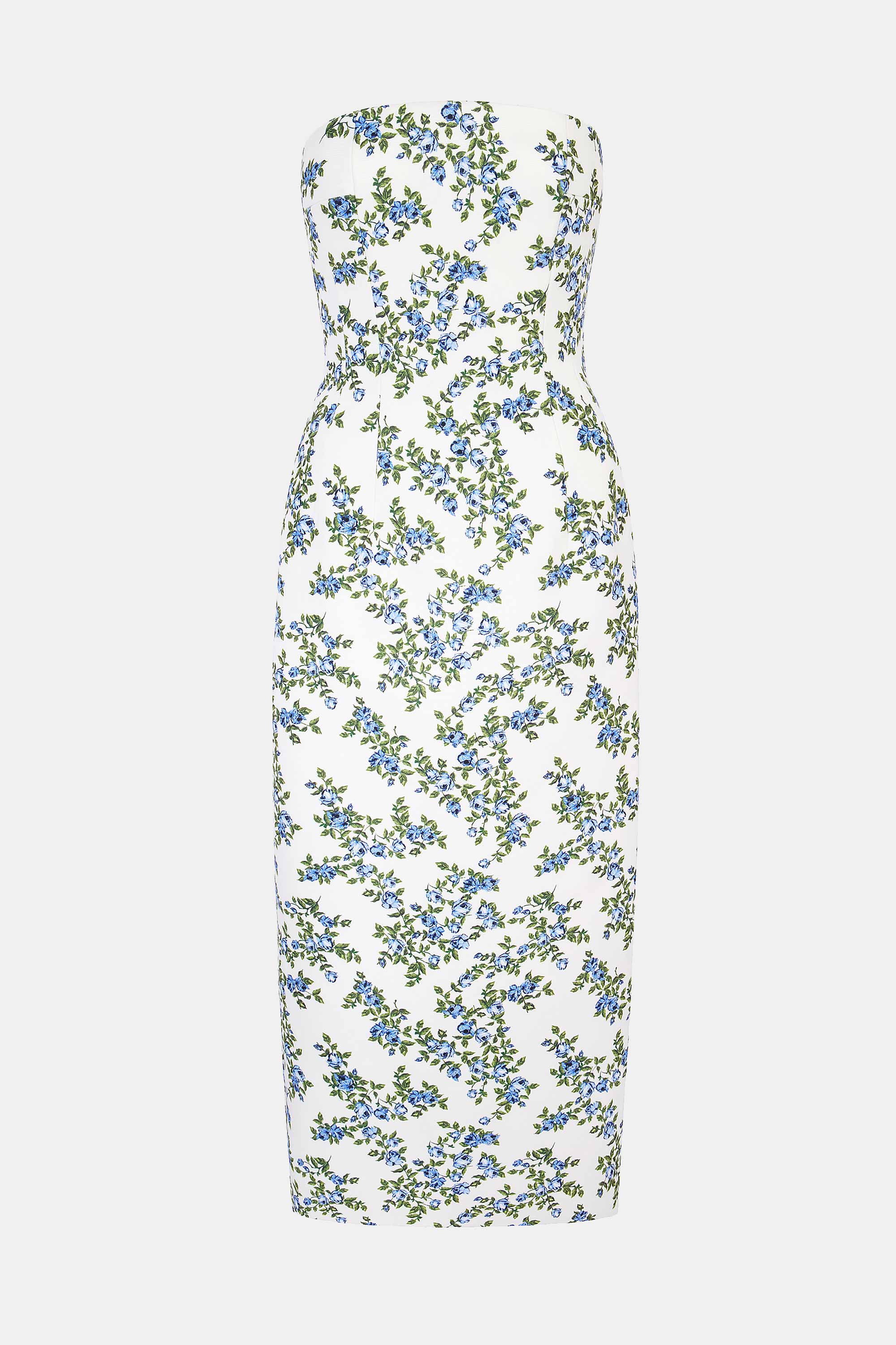 Leila Dress In Blue Roses on White Taffeta Faille | Emilia Wickstead Leila Dress In Blue Roses on White Taffeta Faille | Emilia Wickstead