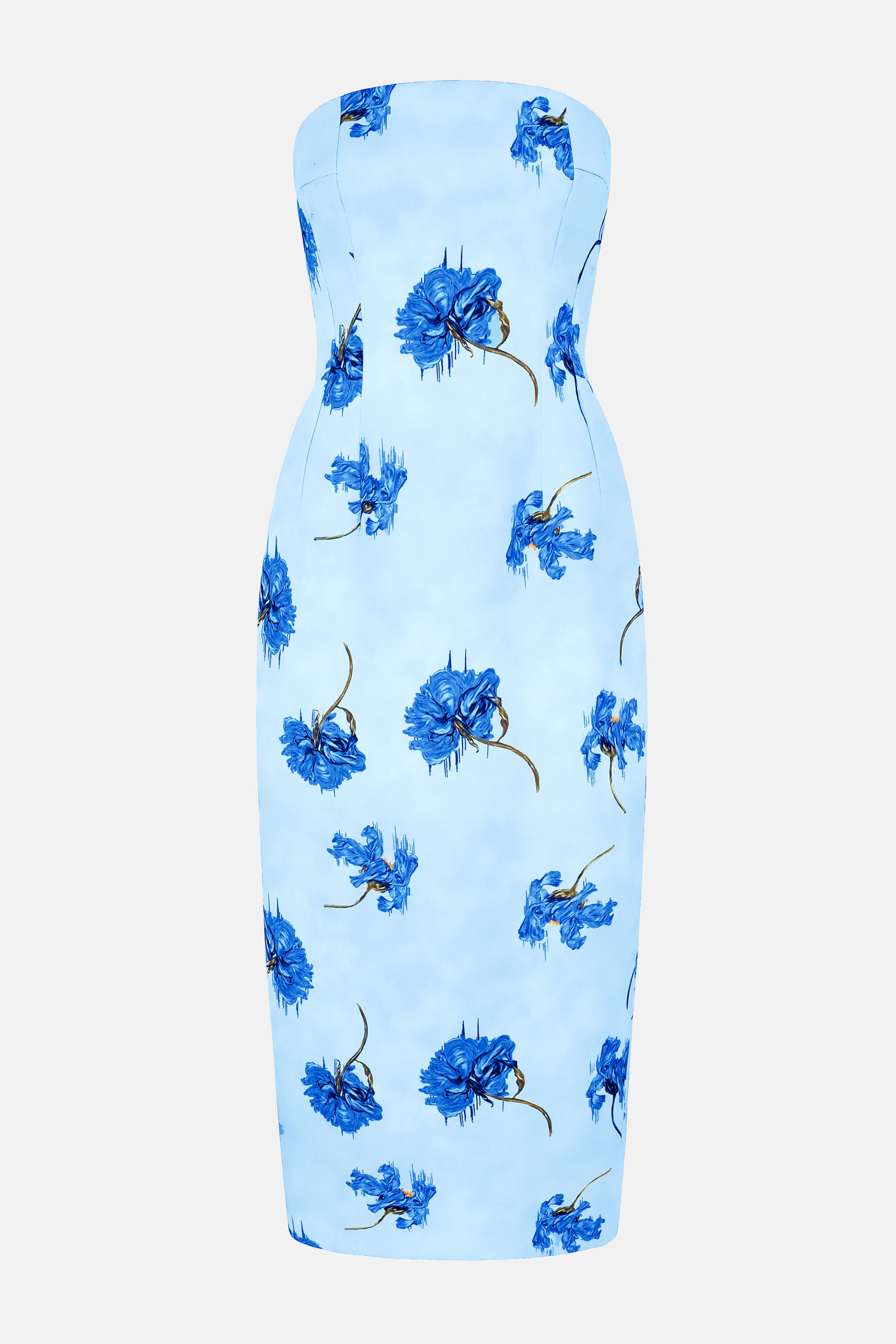 Leila Dress In Genzianella In Blue Flowers On Duck Egg