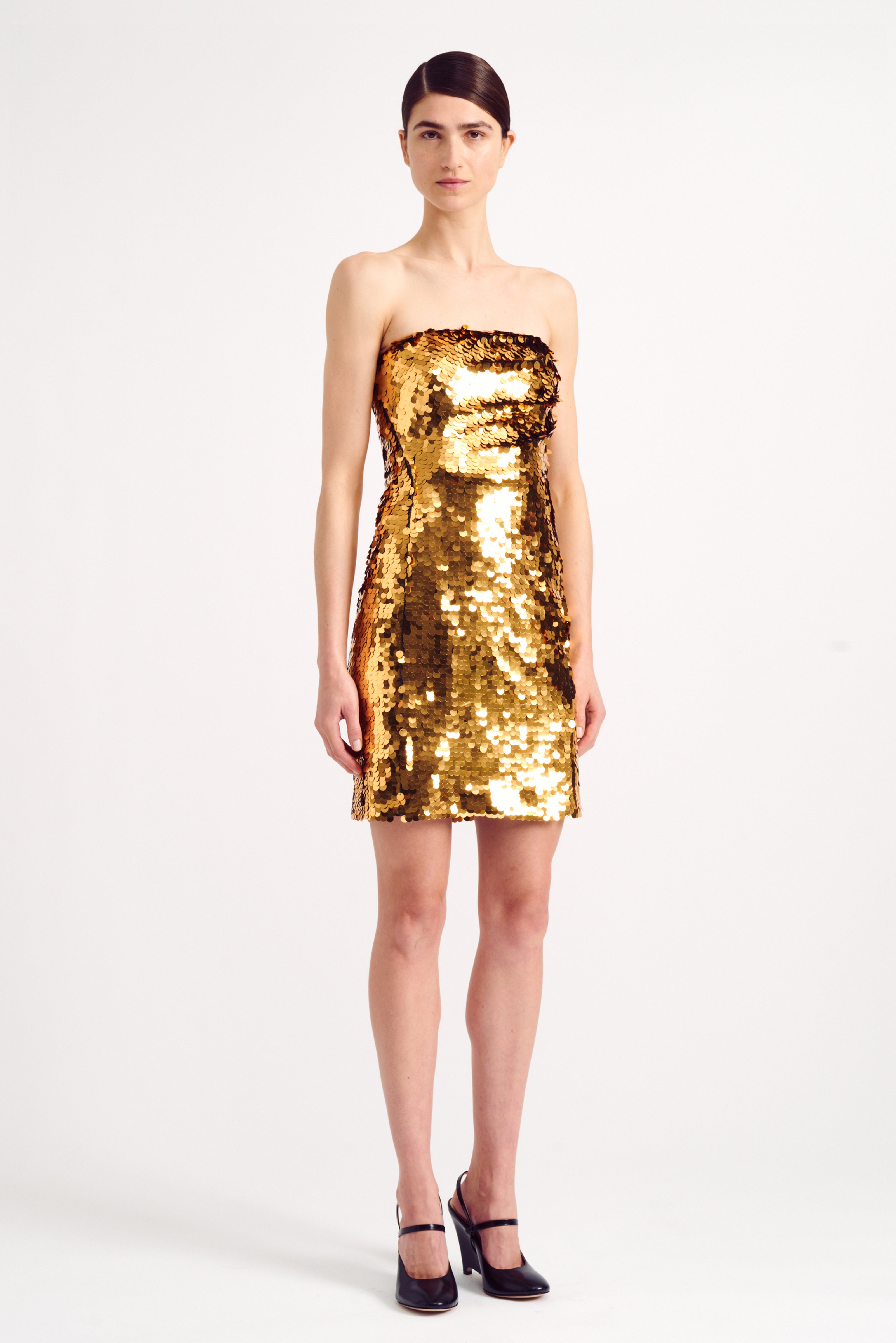 Lysa Strapless Dress in Gold Paillette Sequin Lysa Strapless Dress in Gold Paillette Sequin