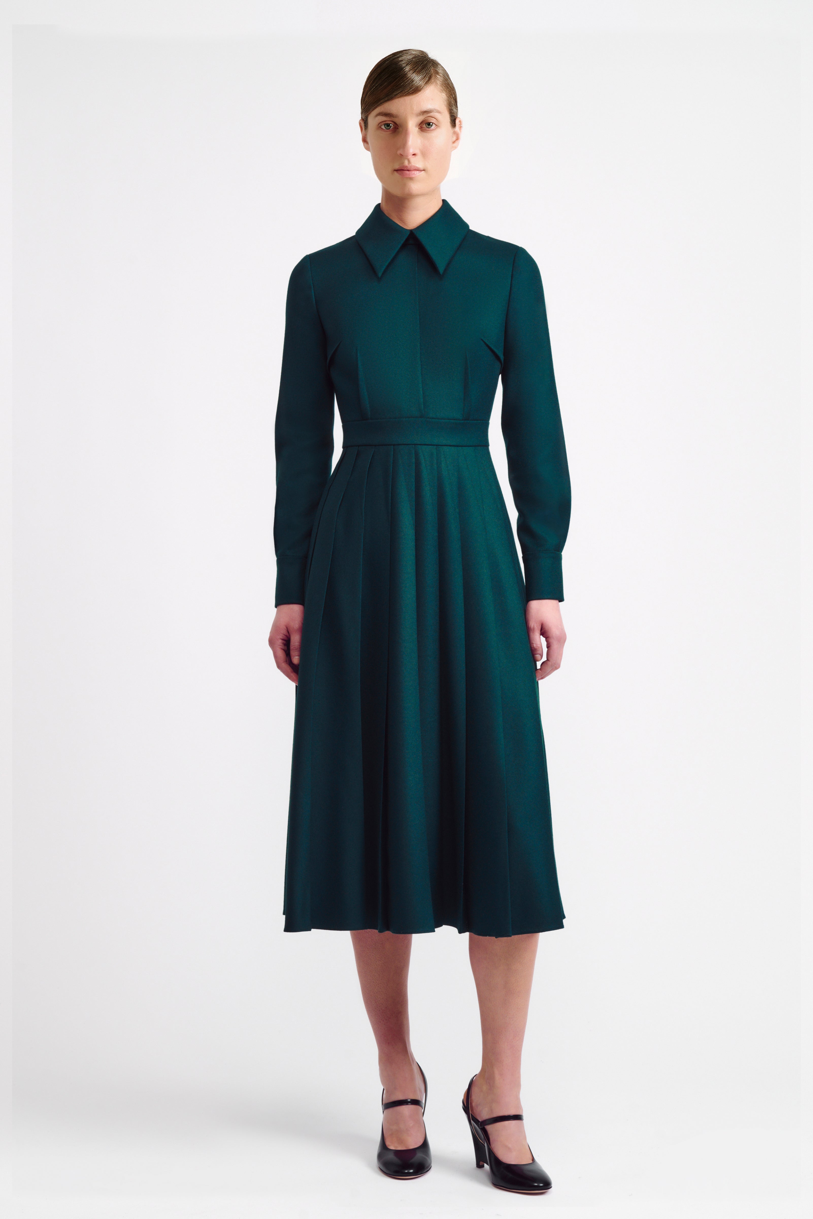 Maram Shirt Dress in Emerald Green Flanella | Emilia Wickstead Maram Shirt Dress in Emerald Green Flanella | Emilia Wickstead
