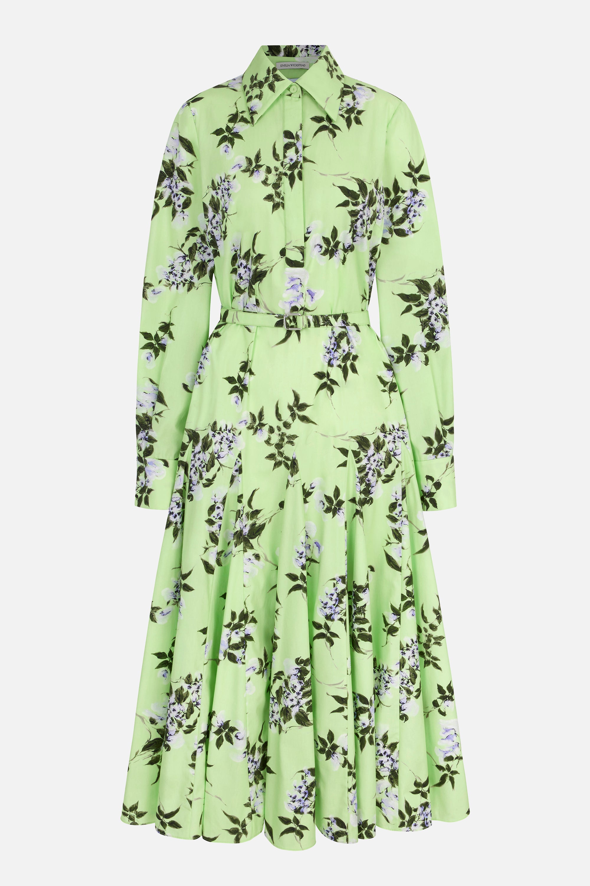 Marion Dress In Lilac Lillies & Cherry print on Green Organic Cotton | Emilia Wickstead Marion Dress In Lilac Lillies & Cherry print on Green Organic Cotton | Emilia Wickstead