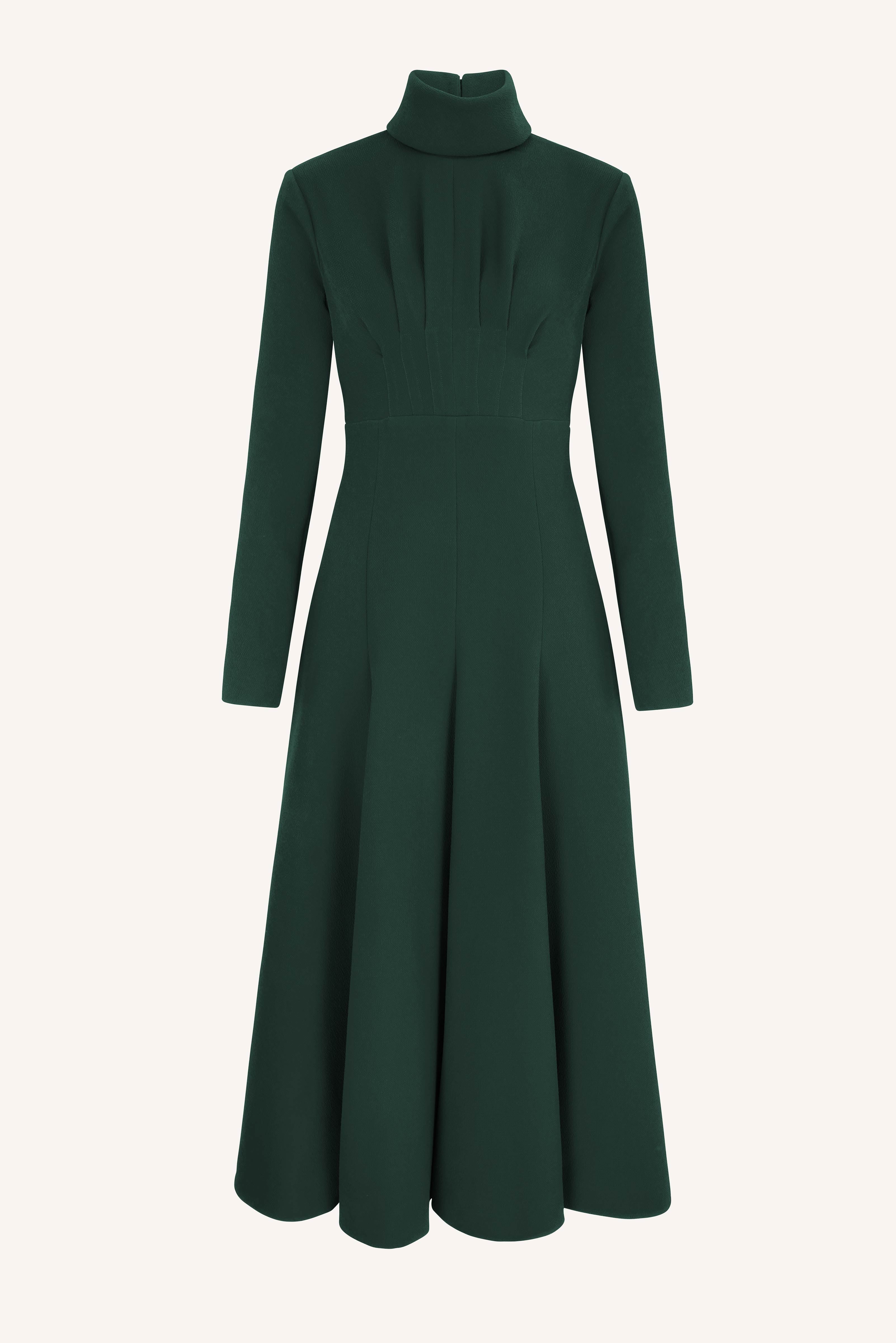 Oakley Dress | Dark Green Long Sleeve High Neck Dress | Emilia