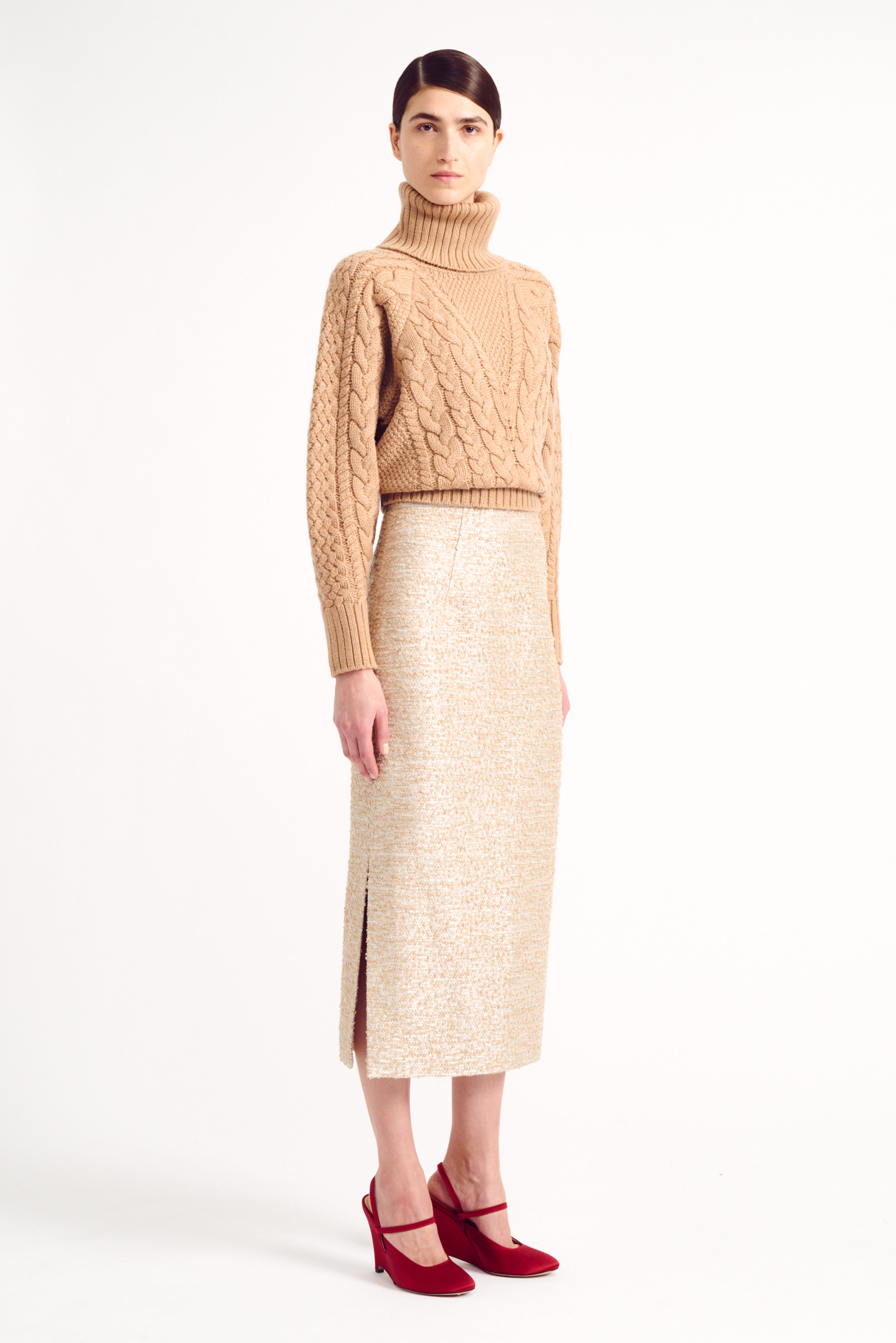 Otis Sand Melange Cashfeel Cable Knit Sweater | Emilia Wickstead