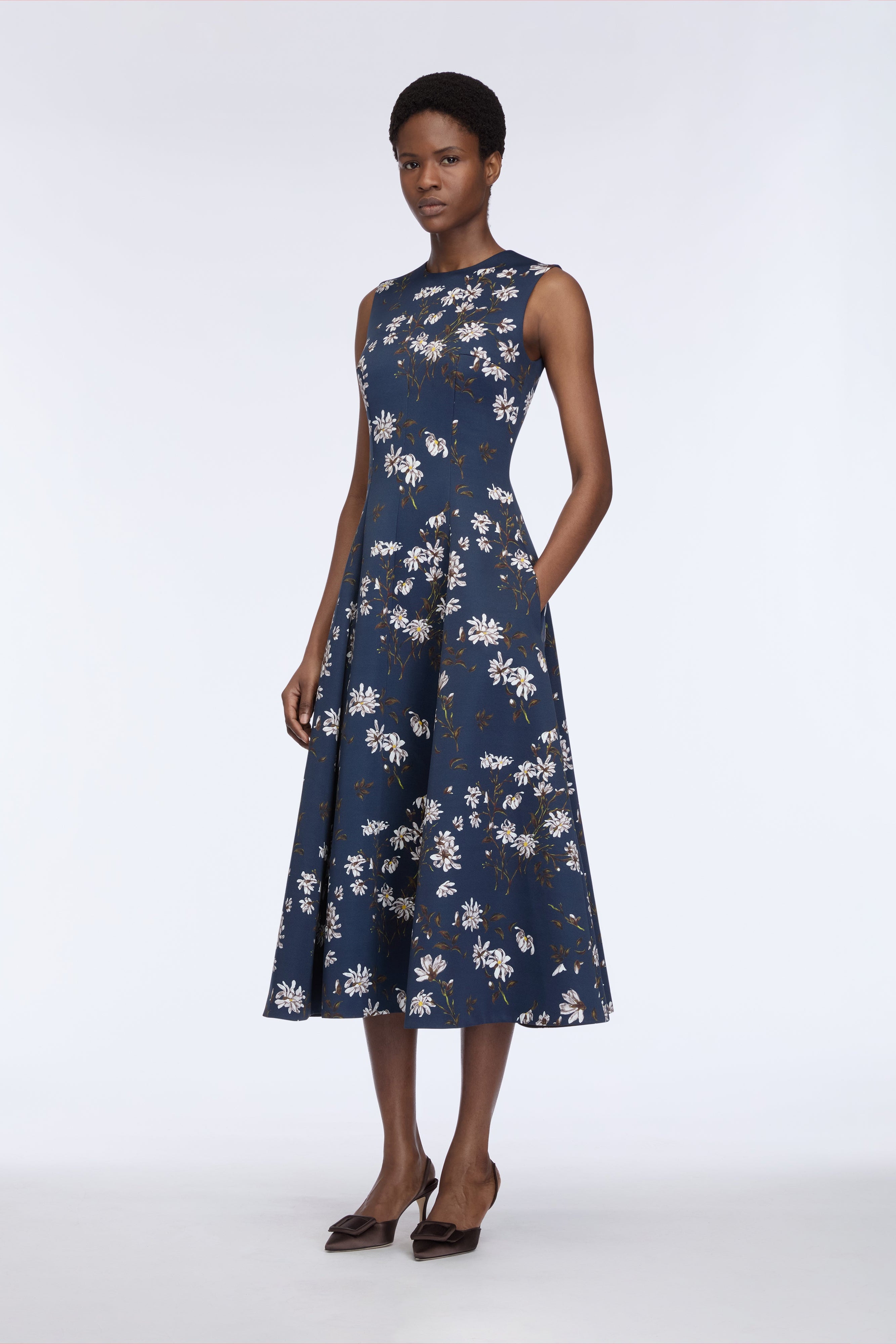 Mara Dress in Midnight Magnolia Taffeta Faille– Emilia Wickstead