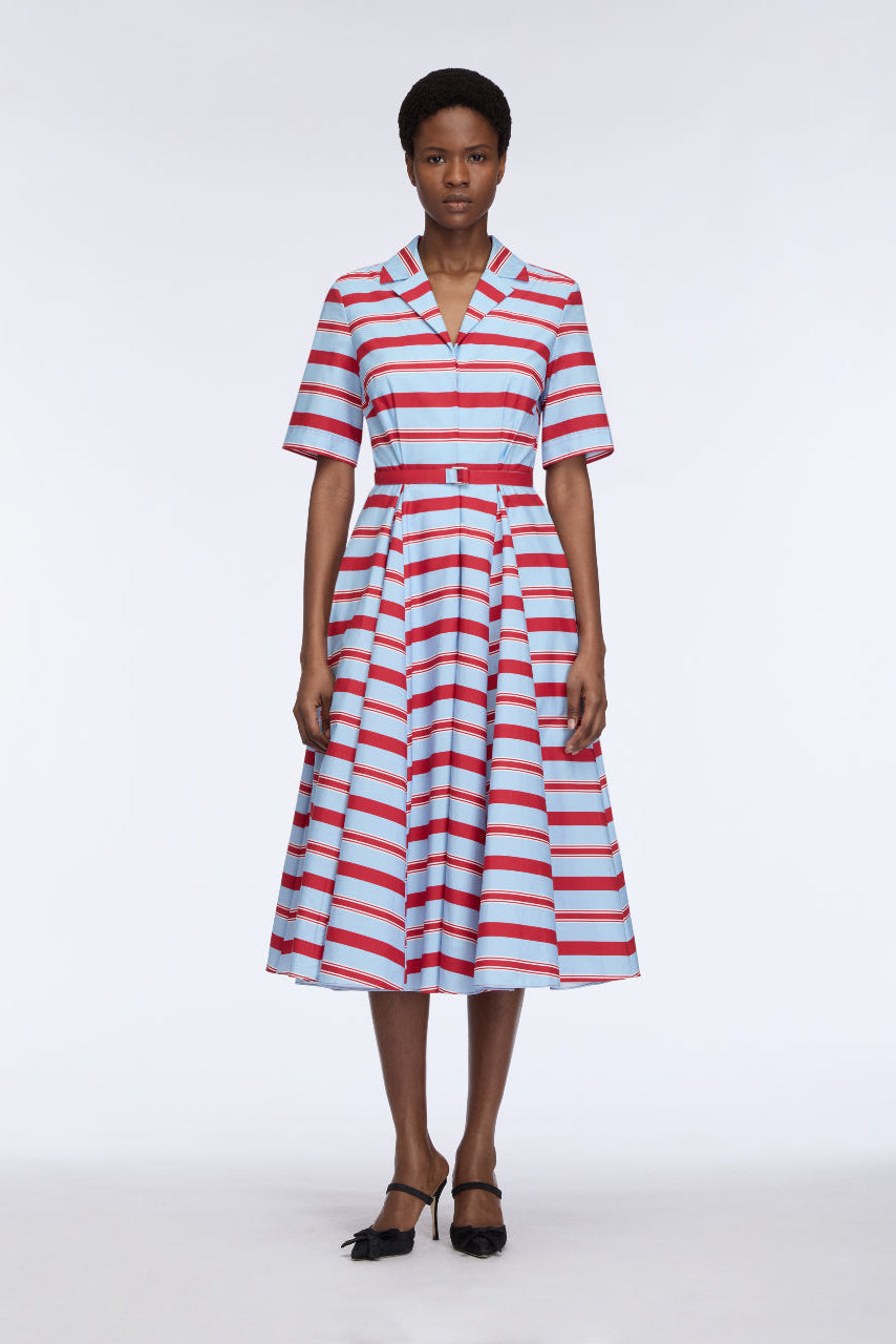 red blue and white striped dress Sail to Sable Red, White & Blue Ric-Rac Button Front Mini Dress NAVY/MULTI / XXS / SU25STW10