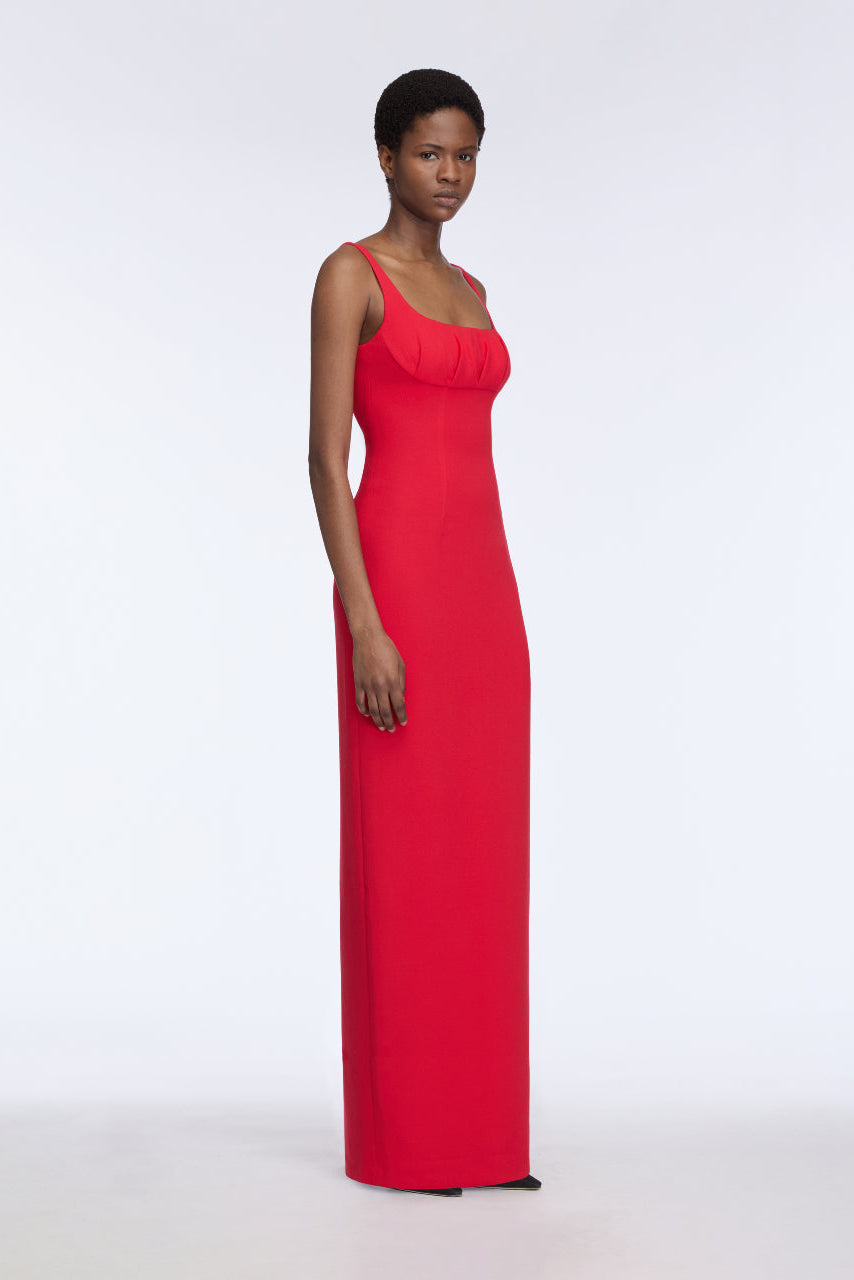 red dress wool Red Wool Midi Dress with Swing Silhouette and Pleats Red / XS