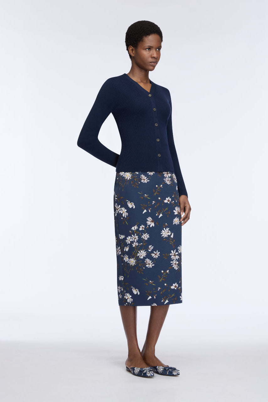 Lorelei Skirt in Midnight Magnolia Print Taffeta Faille– Emilia