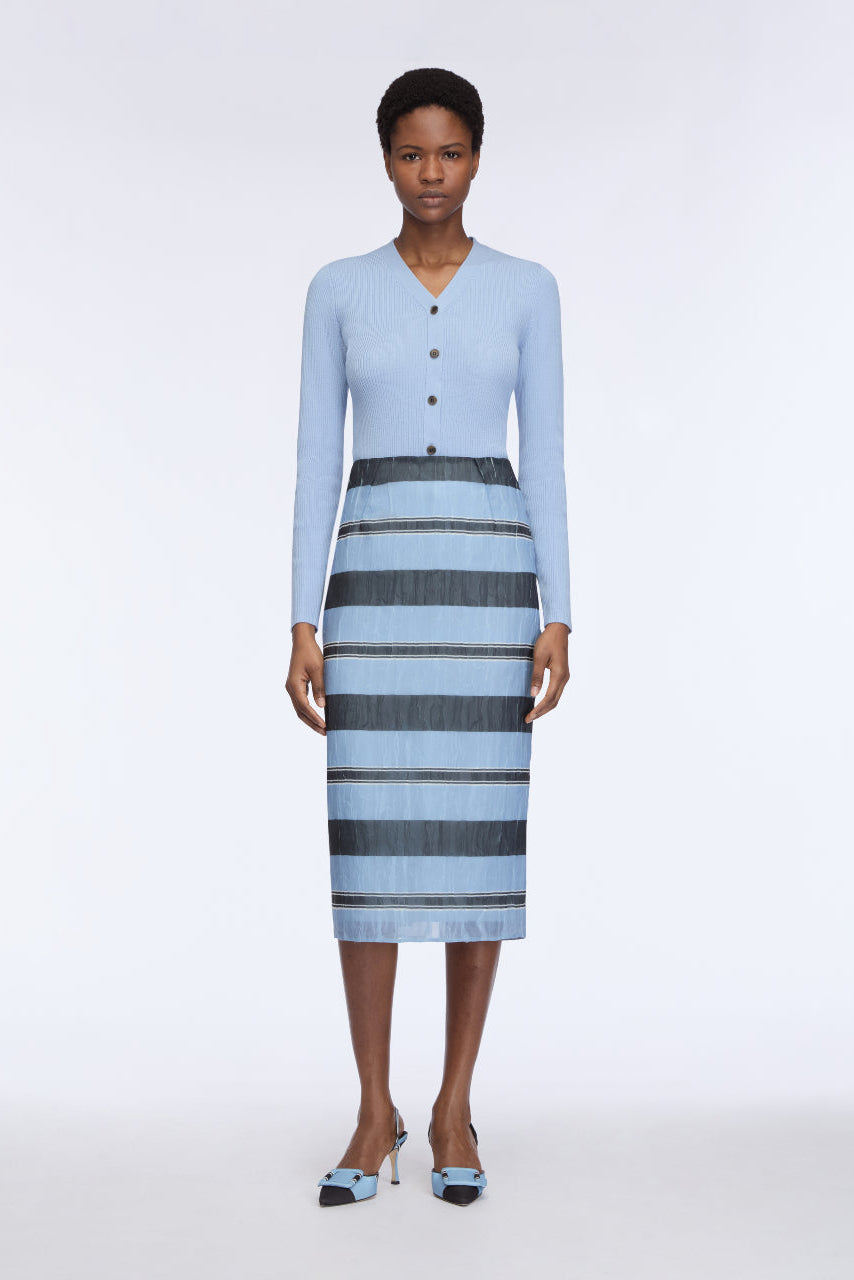 Priya Skirt in Blue & Black Textured Organza– Emilia Wickstead
