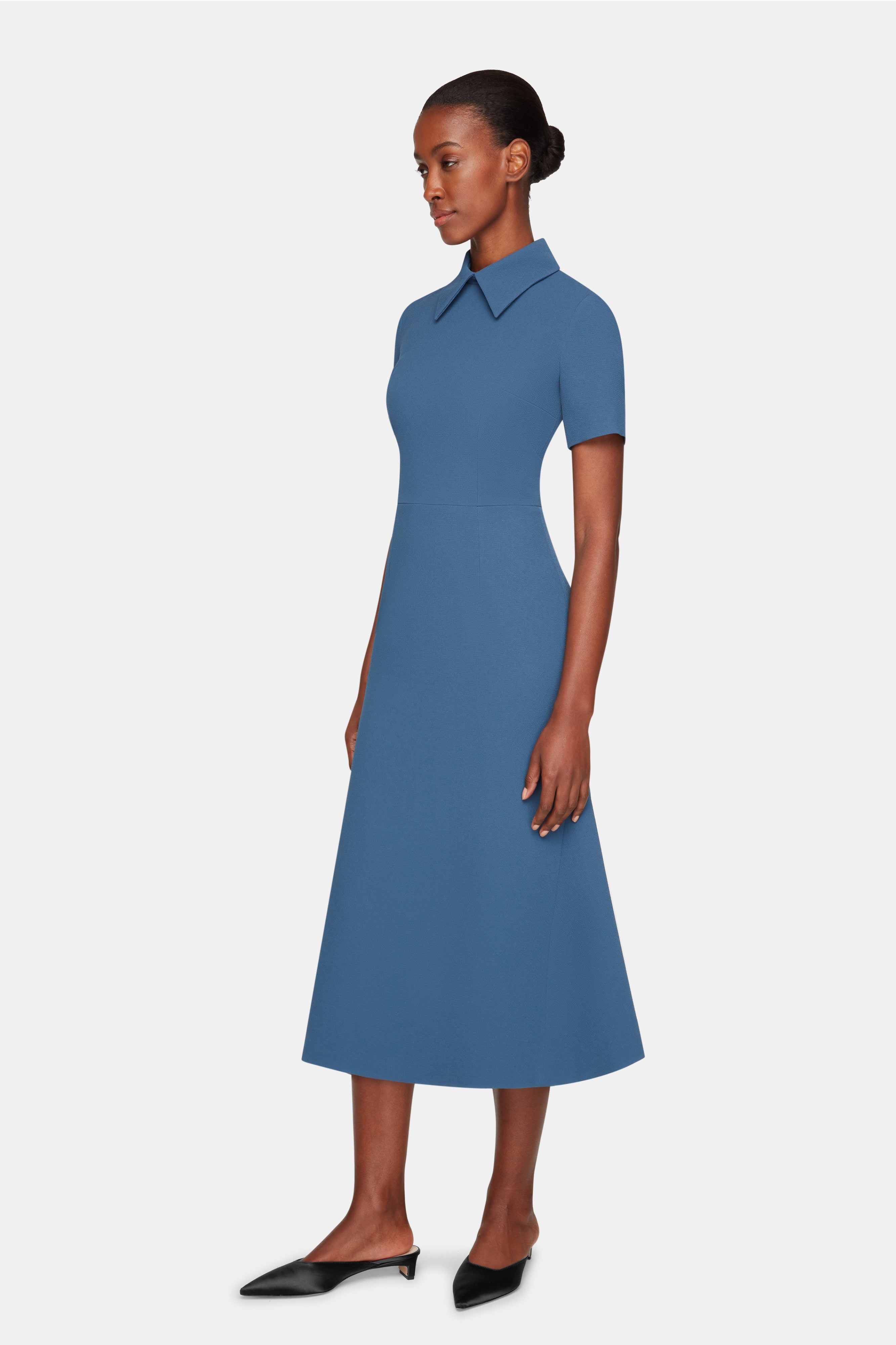 Eman Dress In Steel Blue Crepe