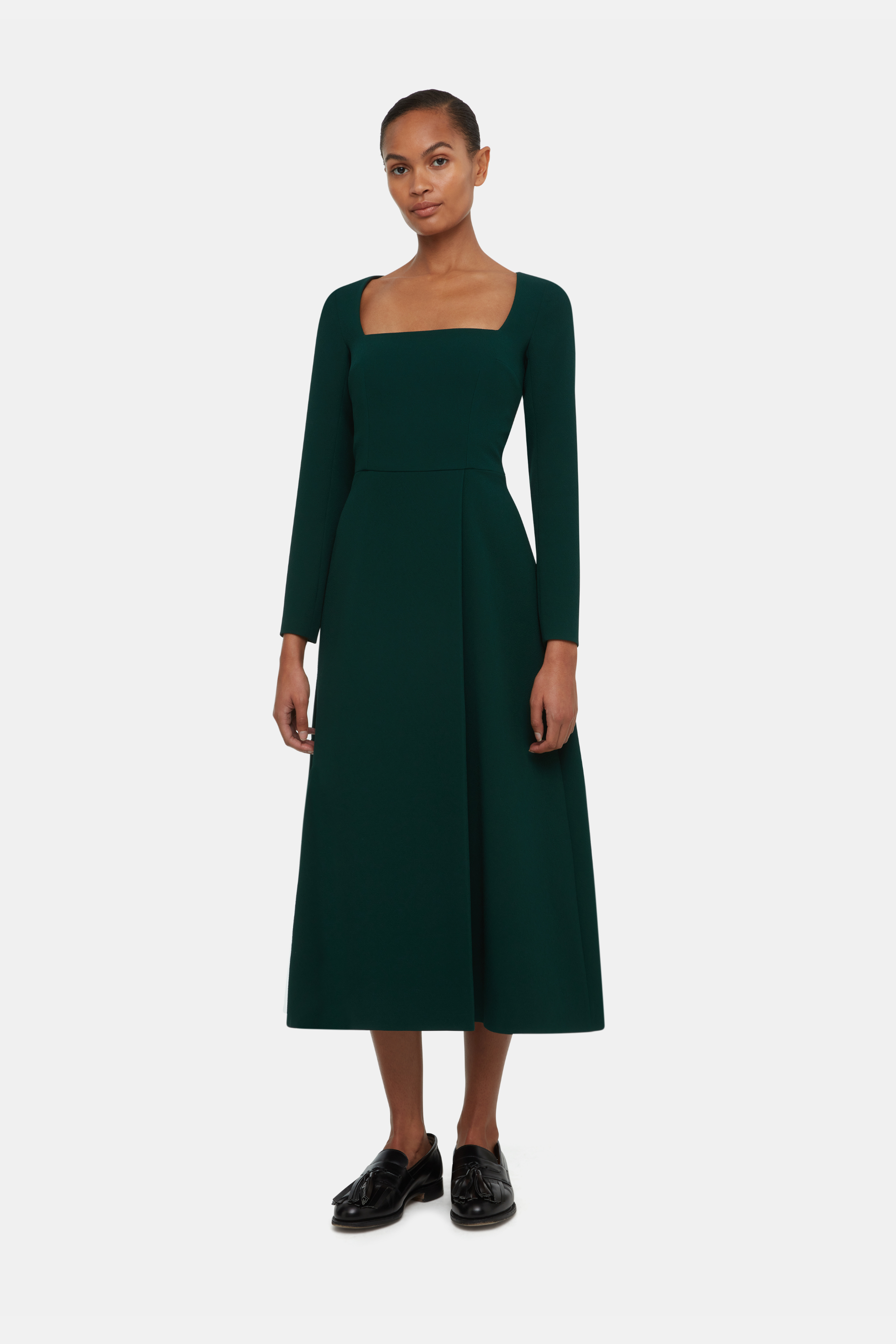 Glenda Dress In Emerald Double Crepe Emilia Wickstead